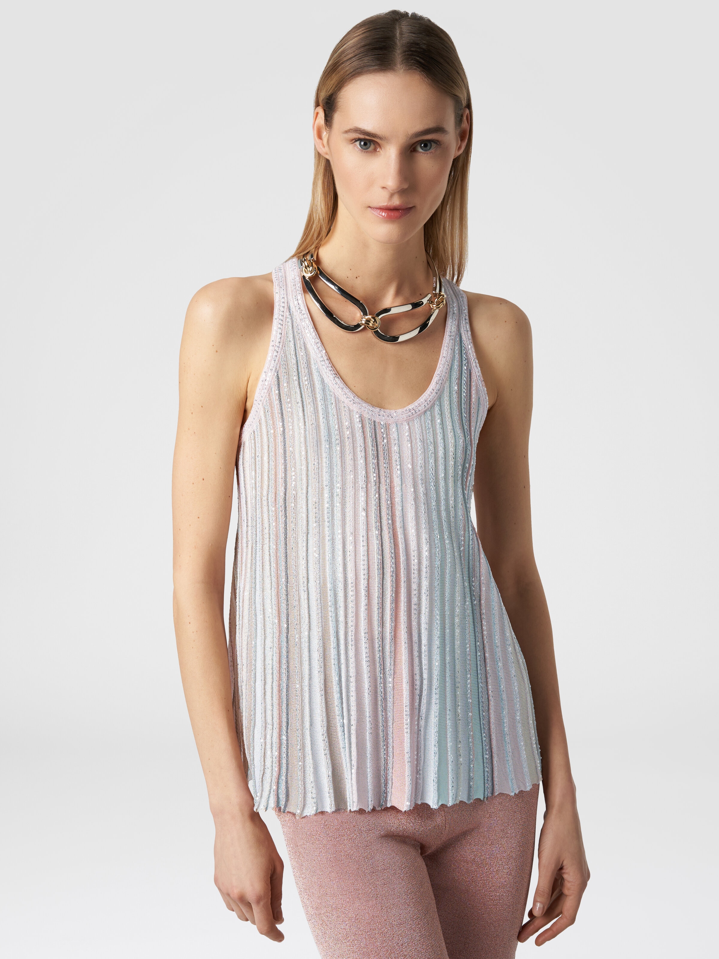 Tank top in vertical striped knit with sequins , Multicoloured  - 3