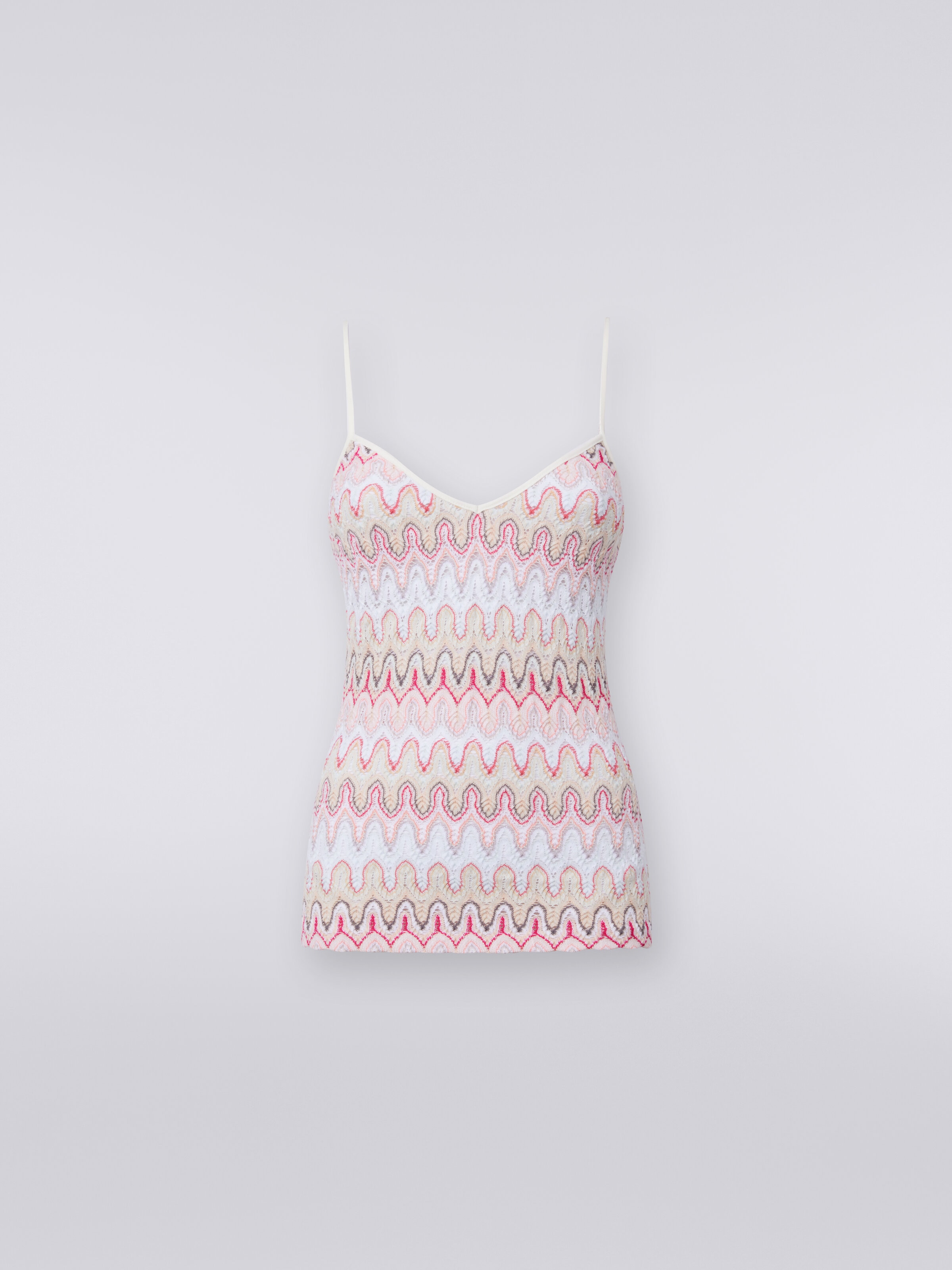 Top with V neckline and straps in viscose blend with lace-effect waves , Multicoloured  - 0