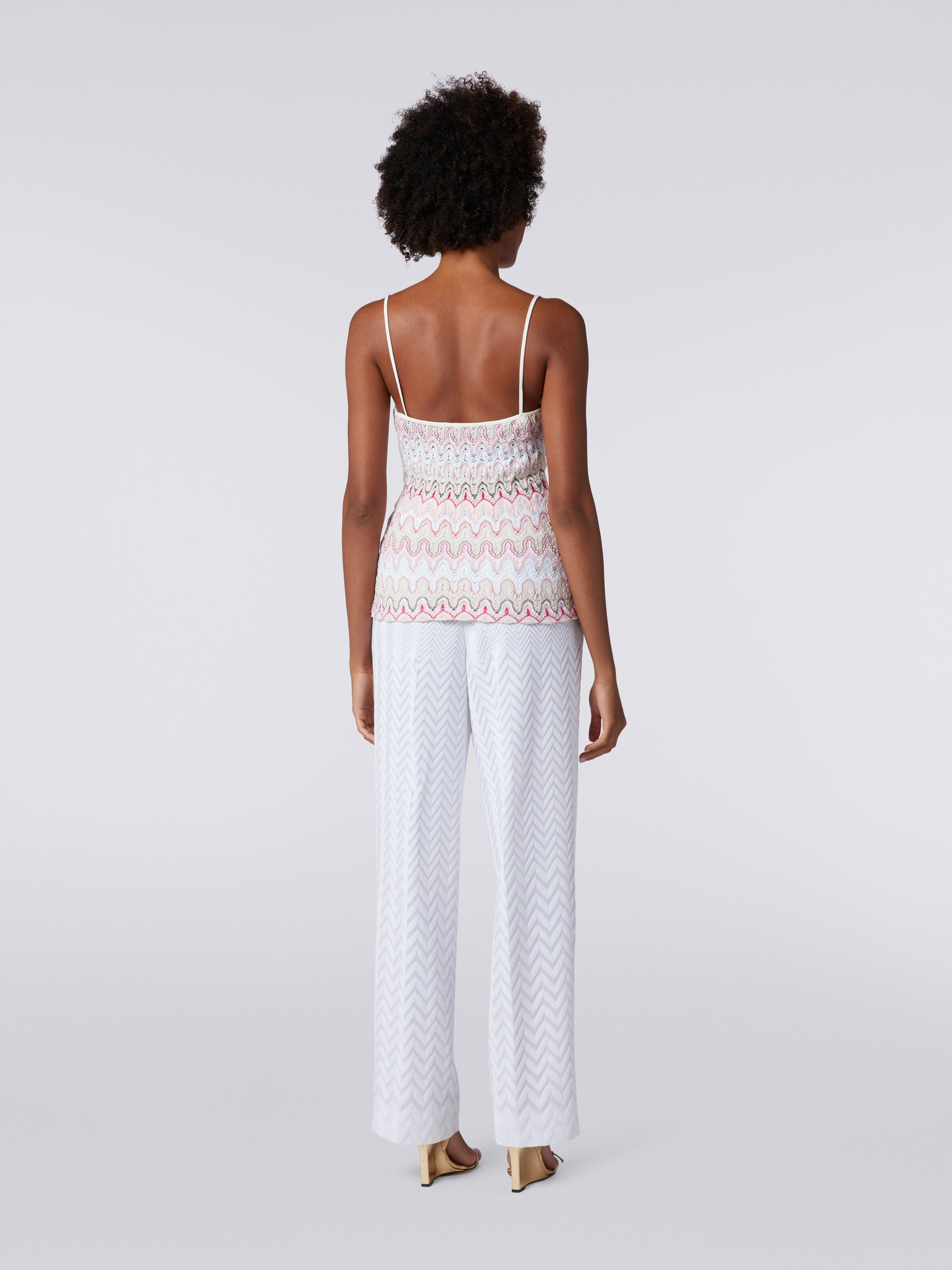 Top with V neckline and straps in viscose blend with lace-effect waves, Multicoloured  - 3