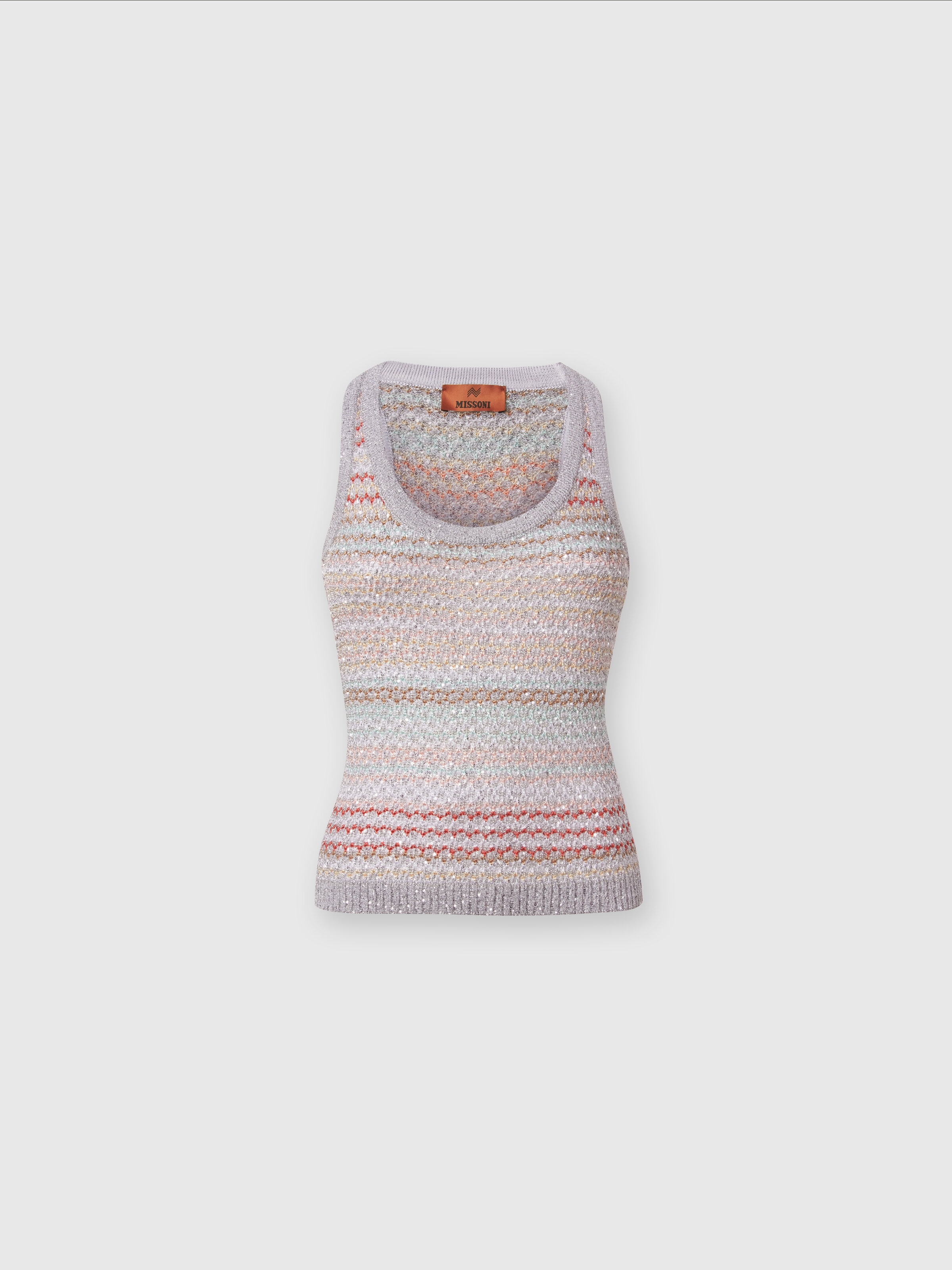 Tank top in mesh knit with sequin appliqué , Multicoloured  - 0