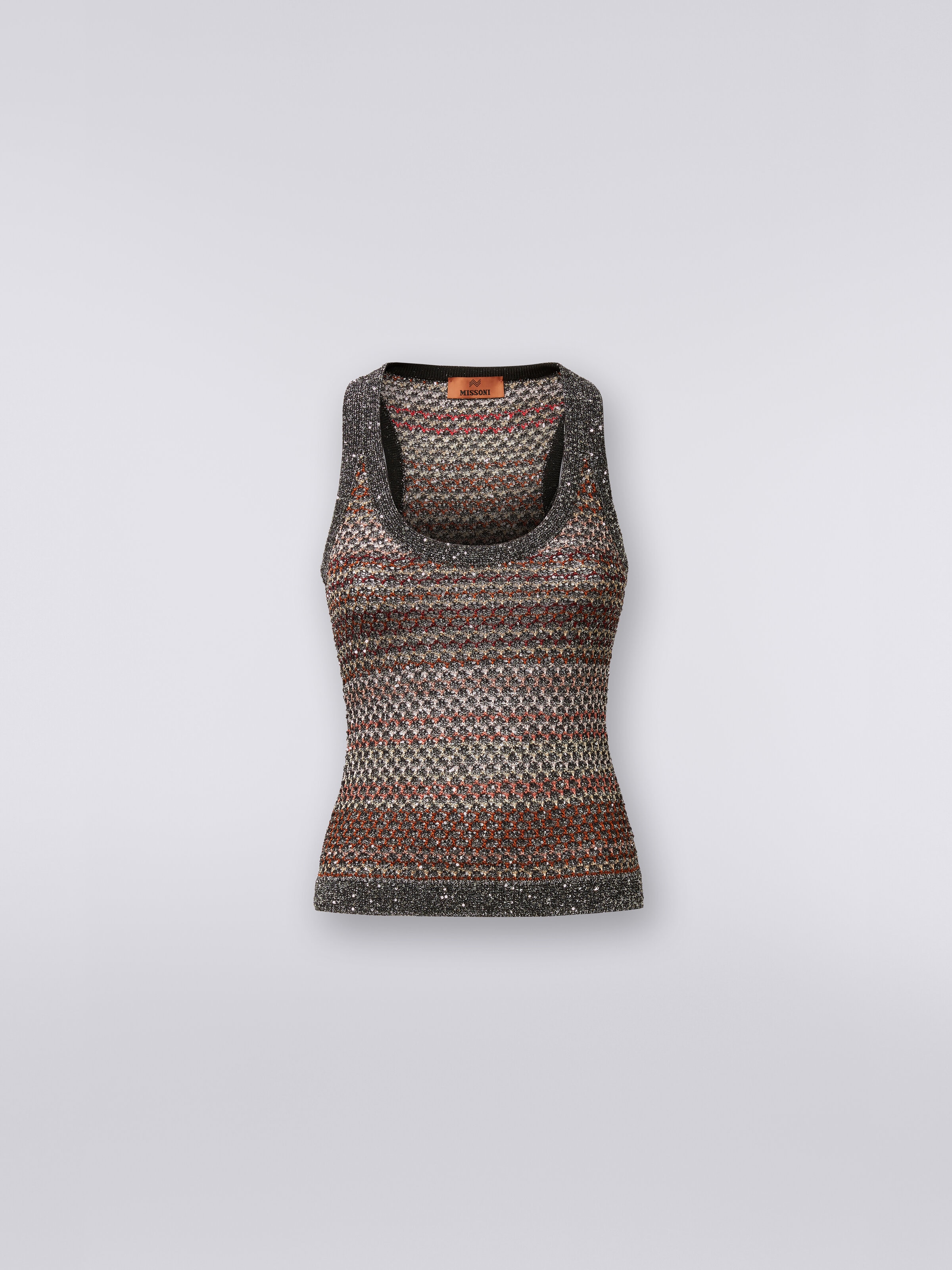 Tank top in mesh knit with sequin appliqué , Multicoloured  - 0