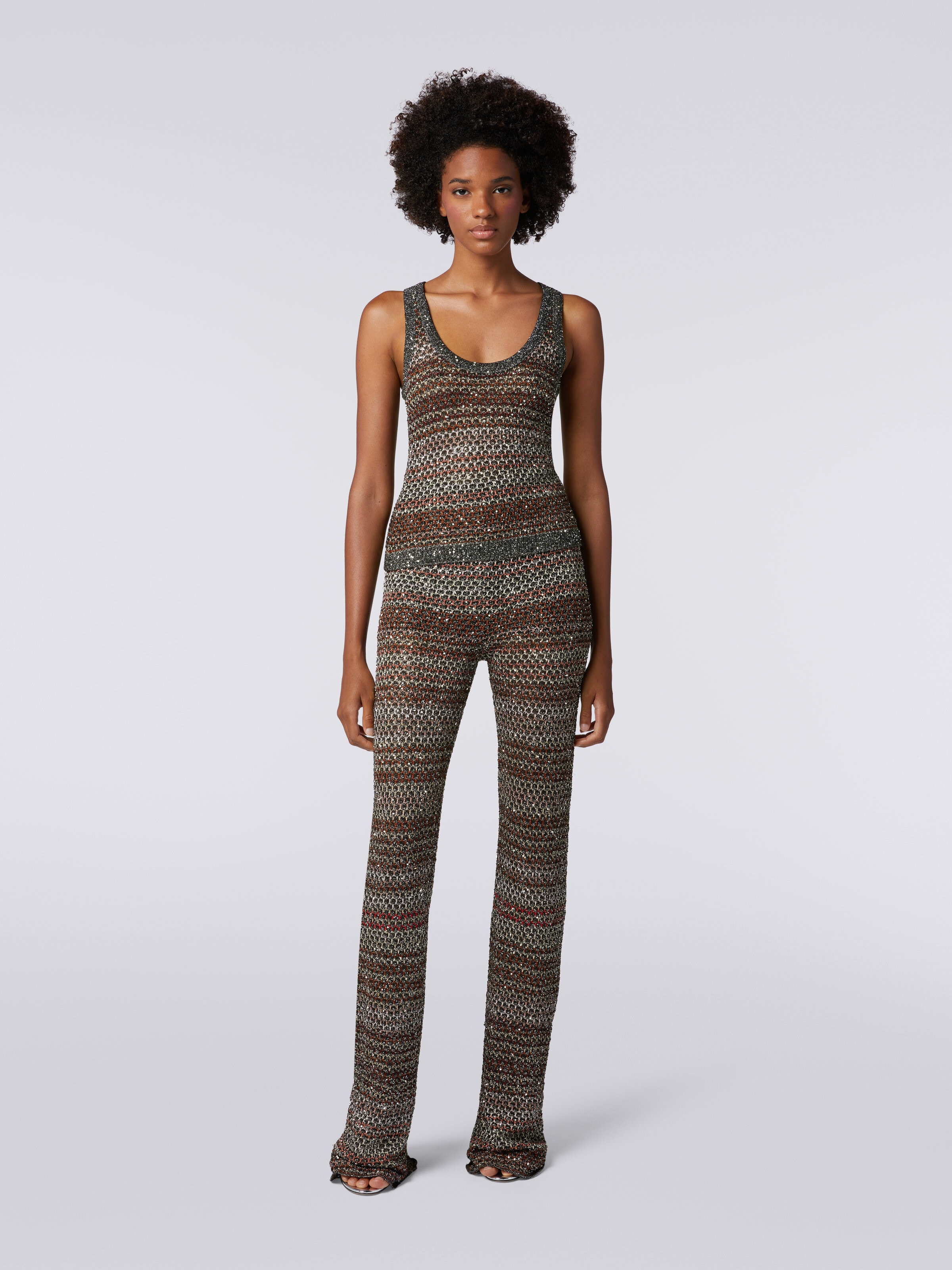 Tank top in mesh knit with sequin appliqué , Multicoloured  - 1