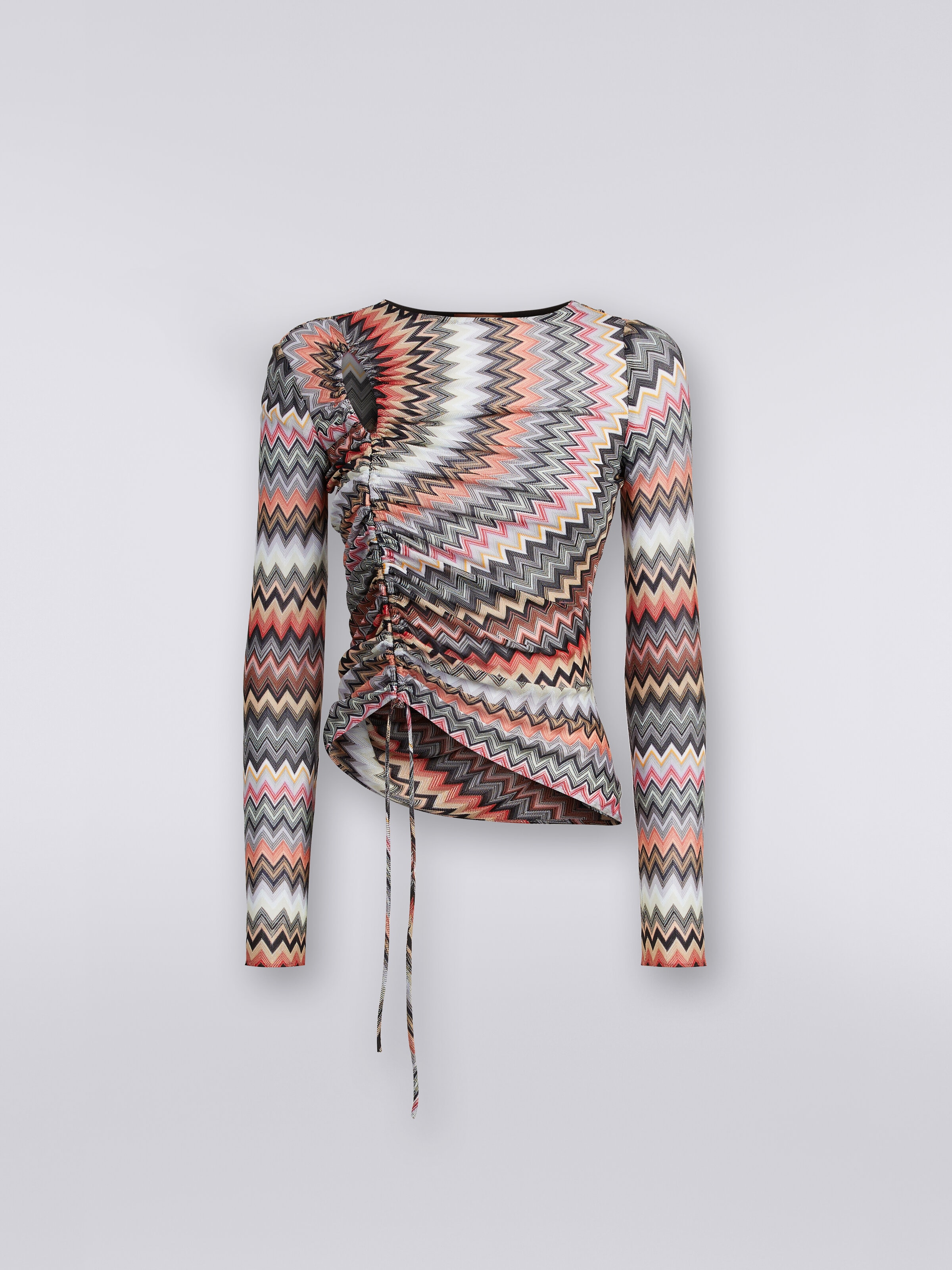 Zigzag long-sleeved top with gathers and cut-out detail, Multicoloured  - 0