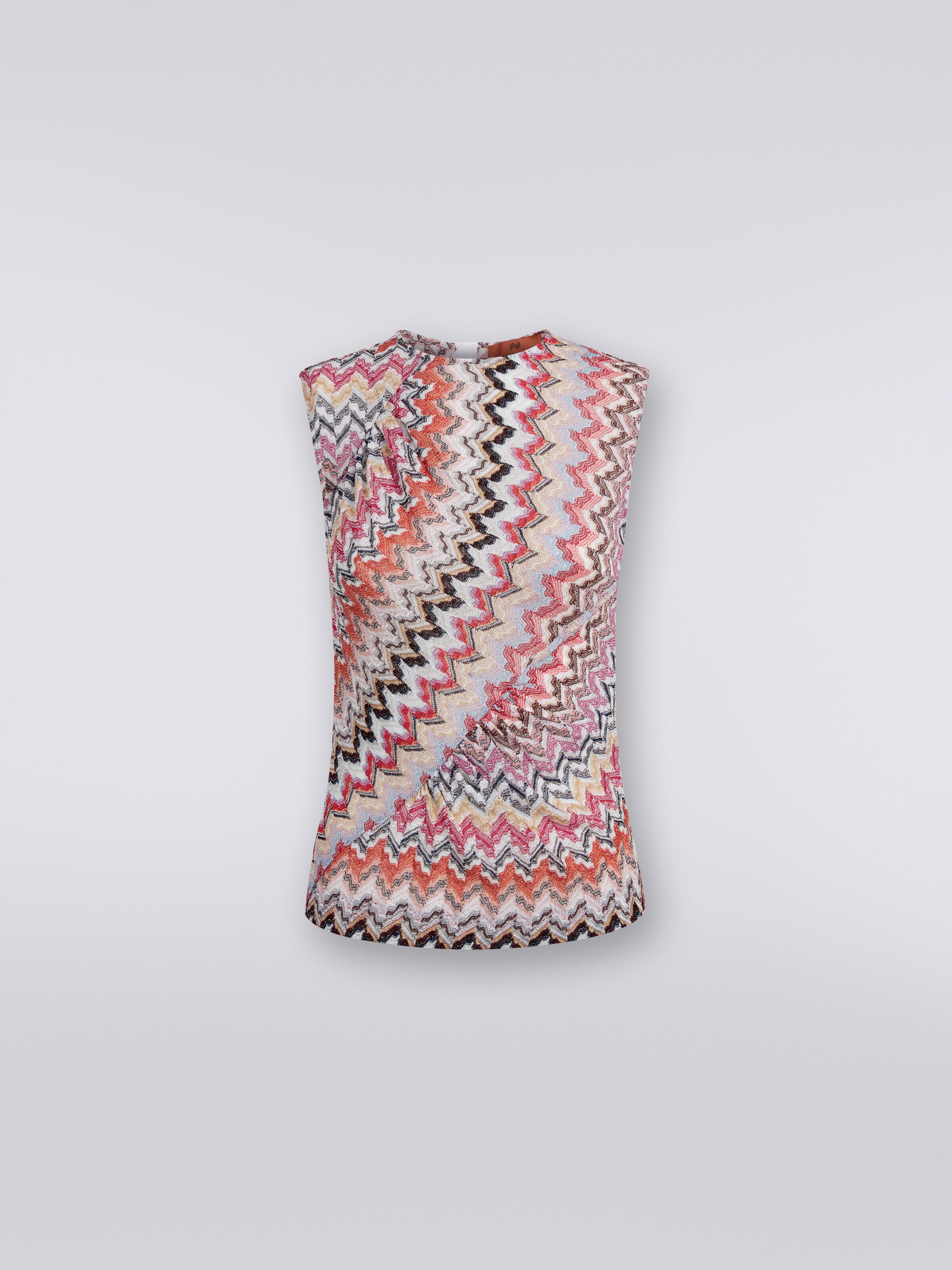 Zigzag crew-neck tank top with gathers Multicoloured