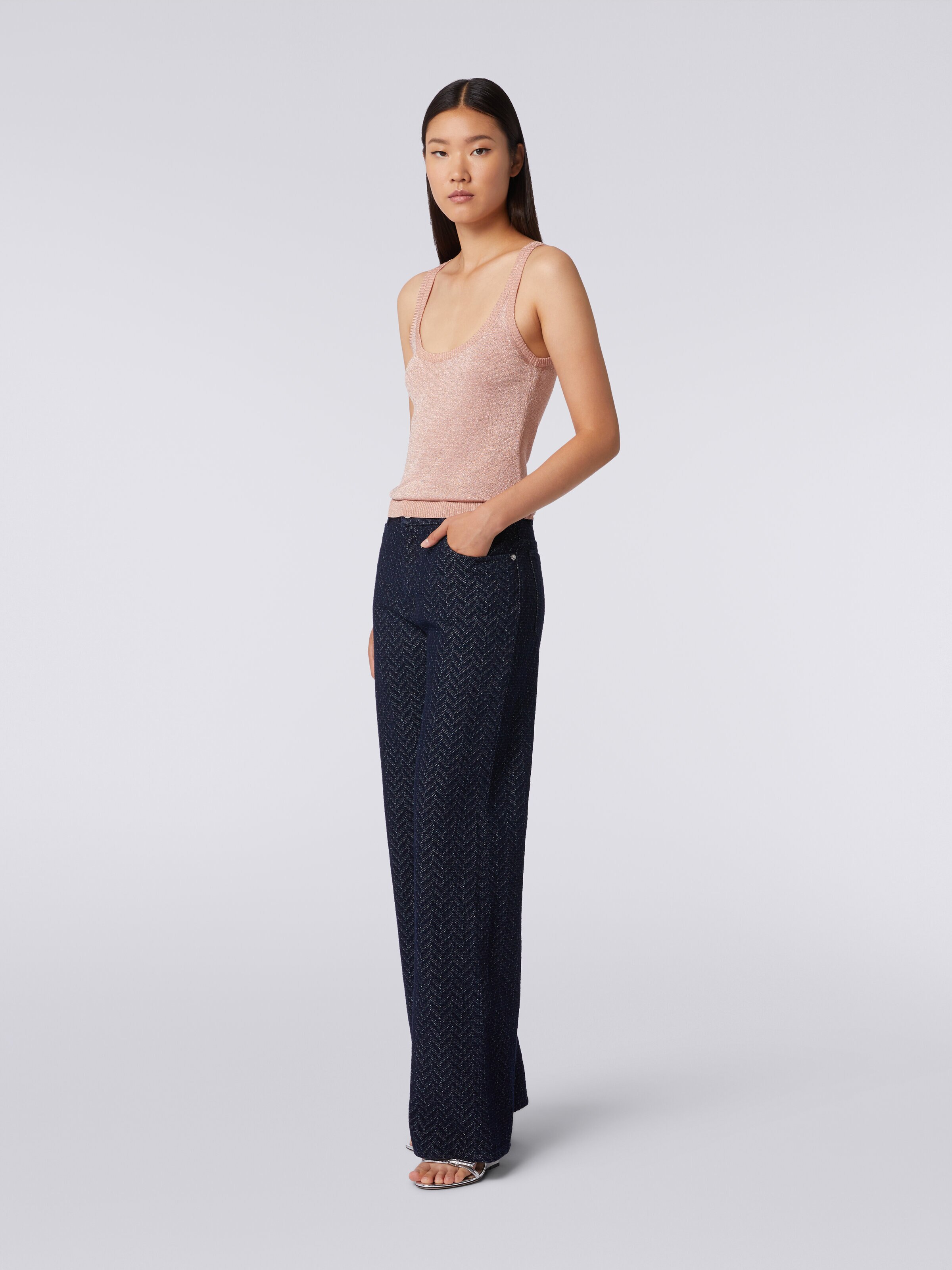 Tank top in viscose blend with lurex, Pink   - 2