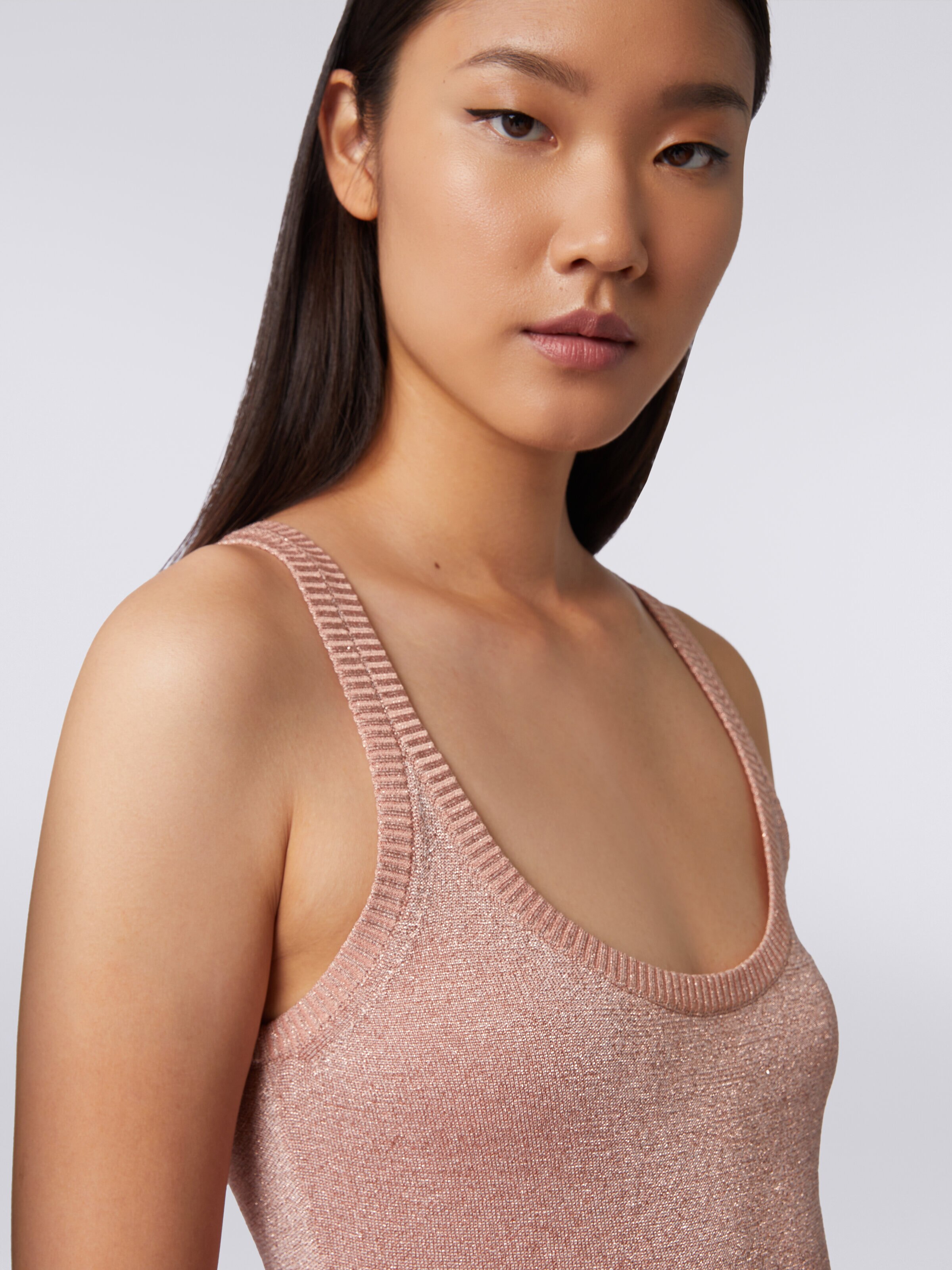 Tank top in viscose blend with lurex, Pink   - 4