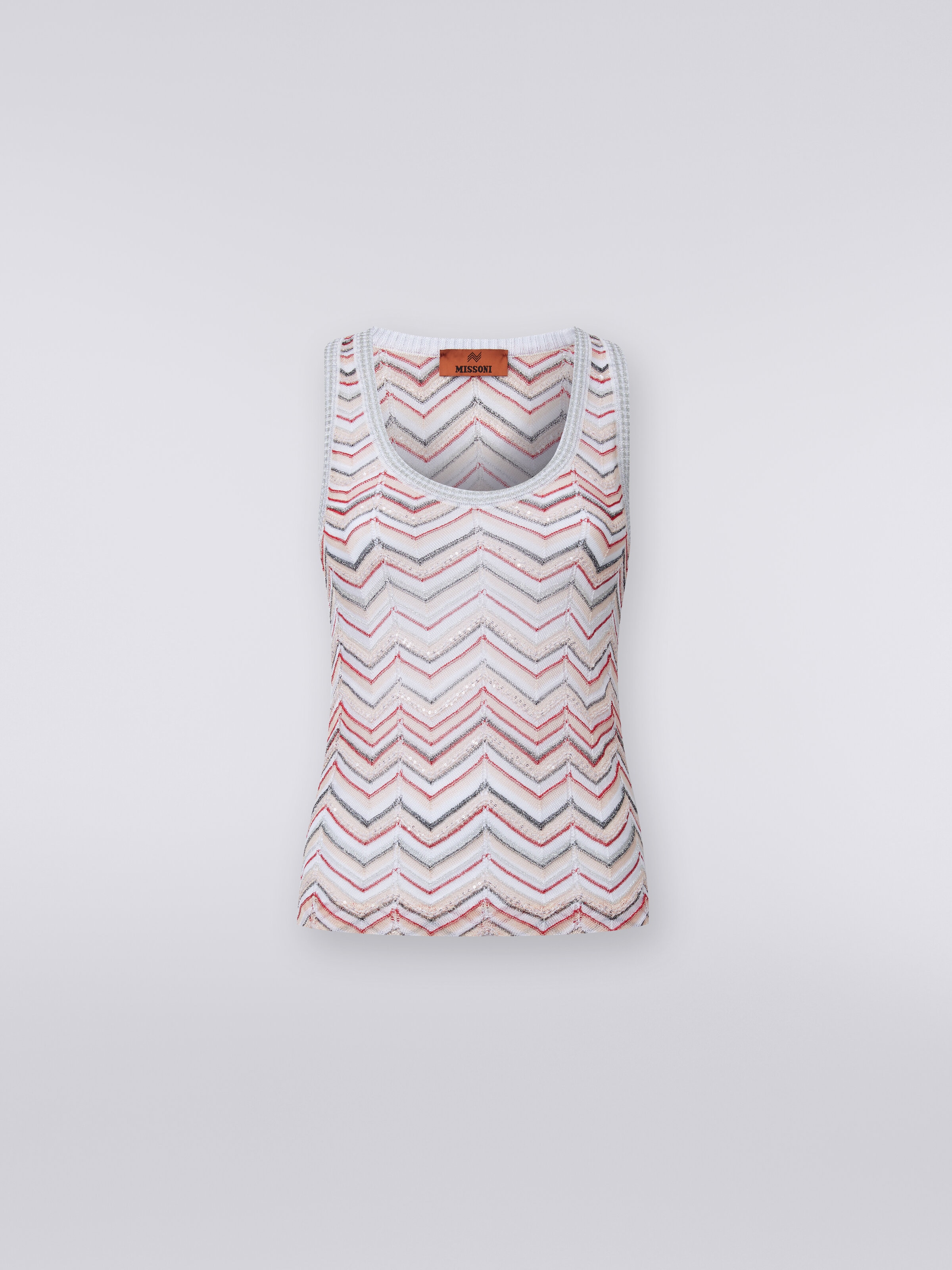 Tank top in zigzag knit with lurex and sequins, Multicoloured  - 0