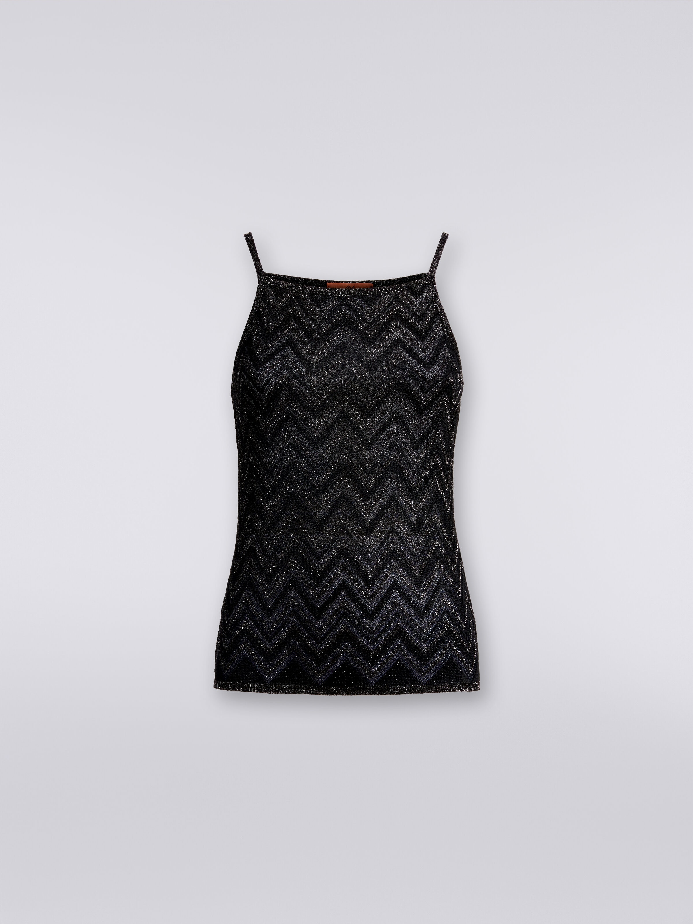 Canottiera in maglia chevron lamé , Nero    - 0