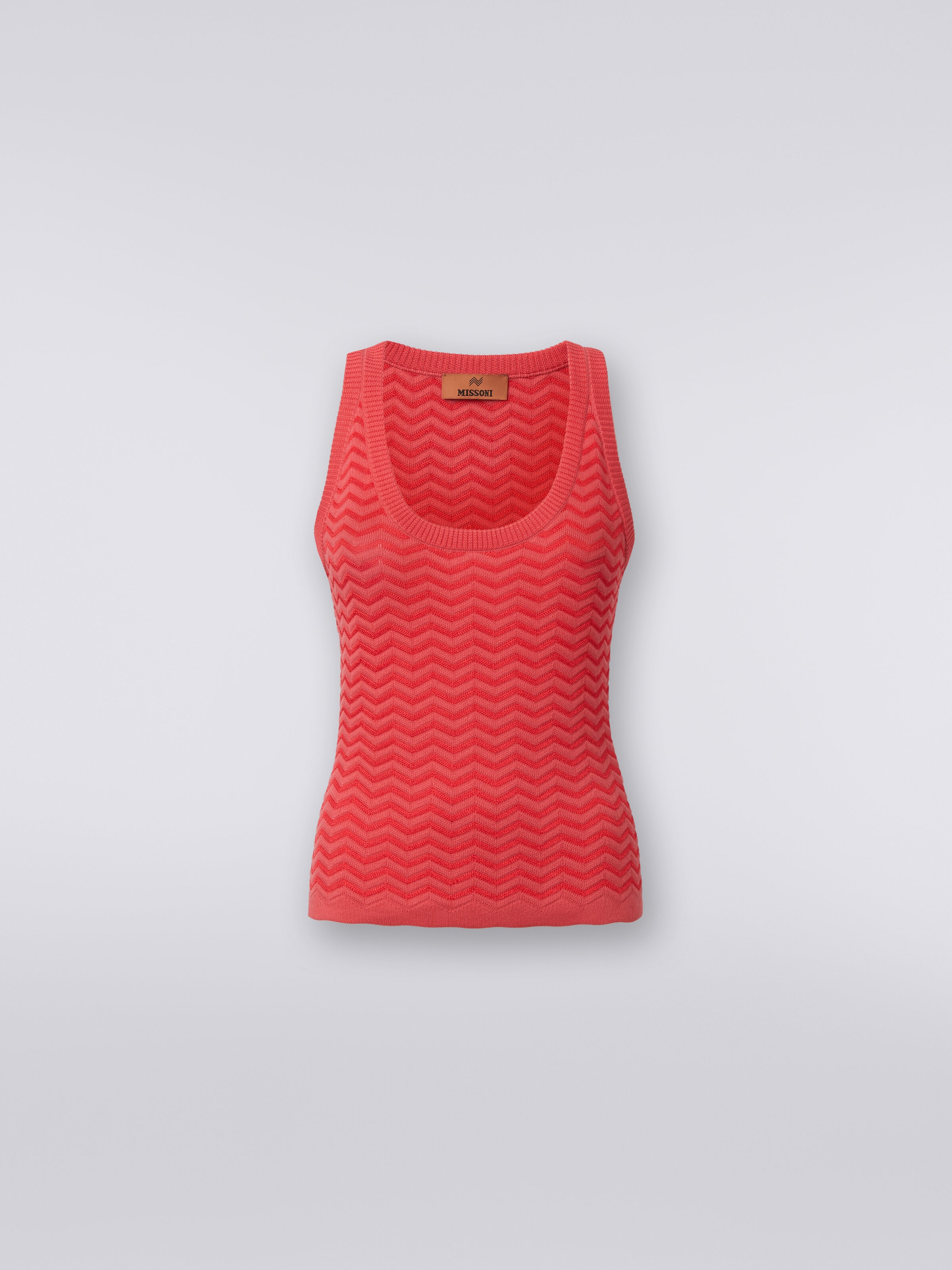 Tank top in chevron cotton and viscose knit, Red  - 0