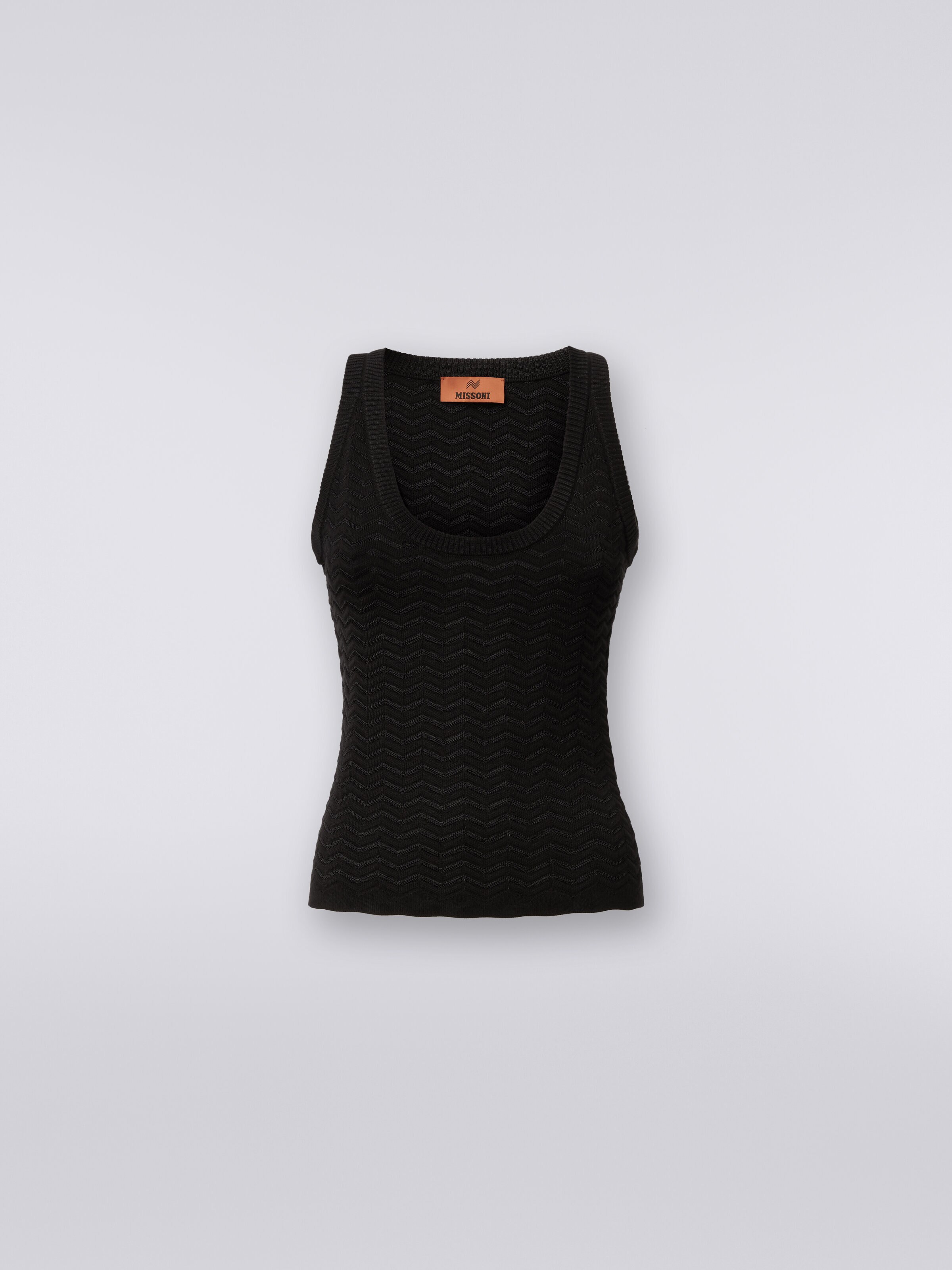 Camiseta interior de punto de viscosa y algodón zigzag, Negro    - 0