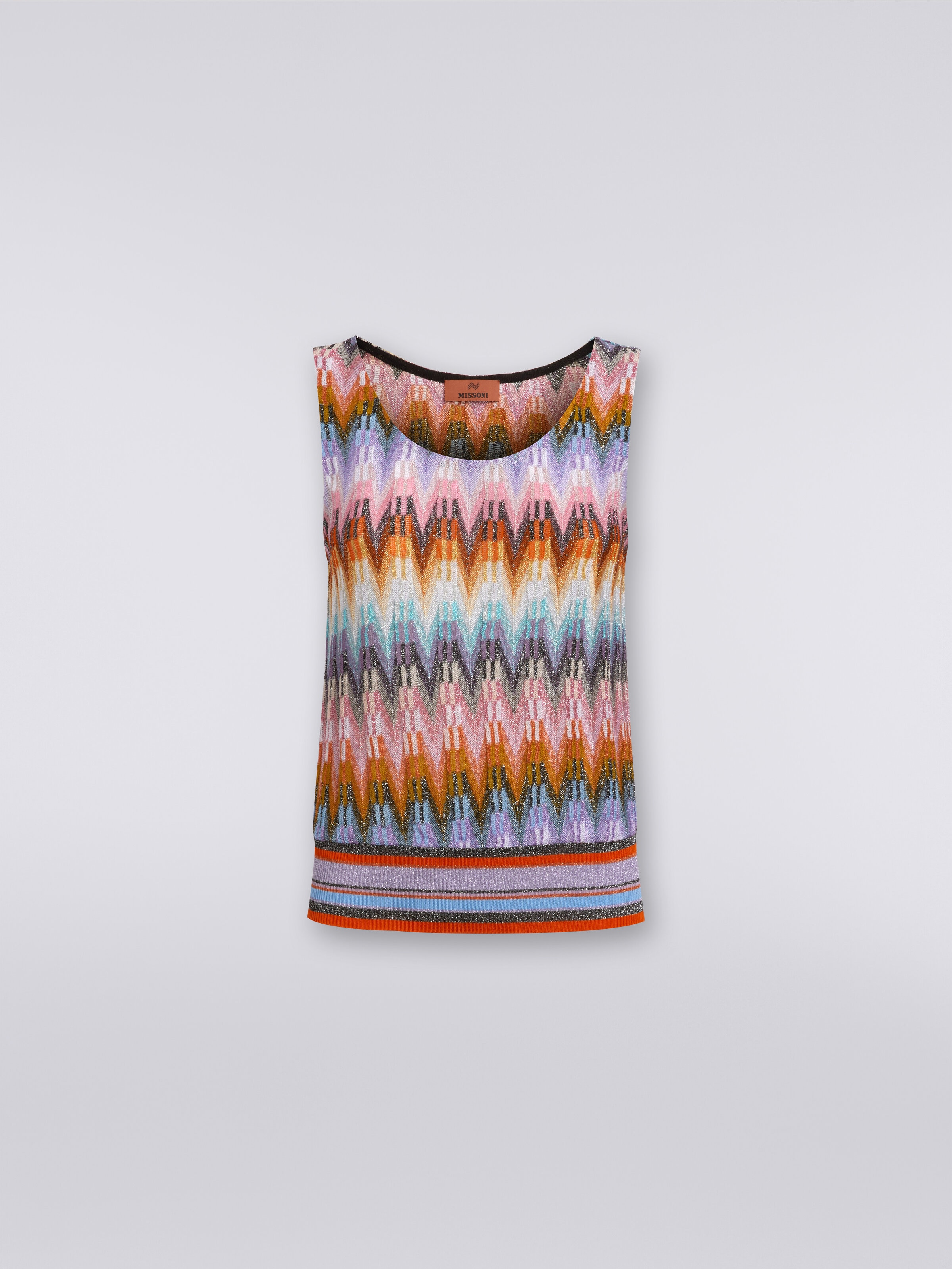 Zigzag viscose sleeveless top with lurex, Multicoloured  - 0