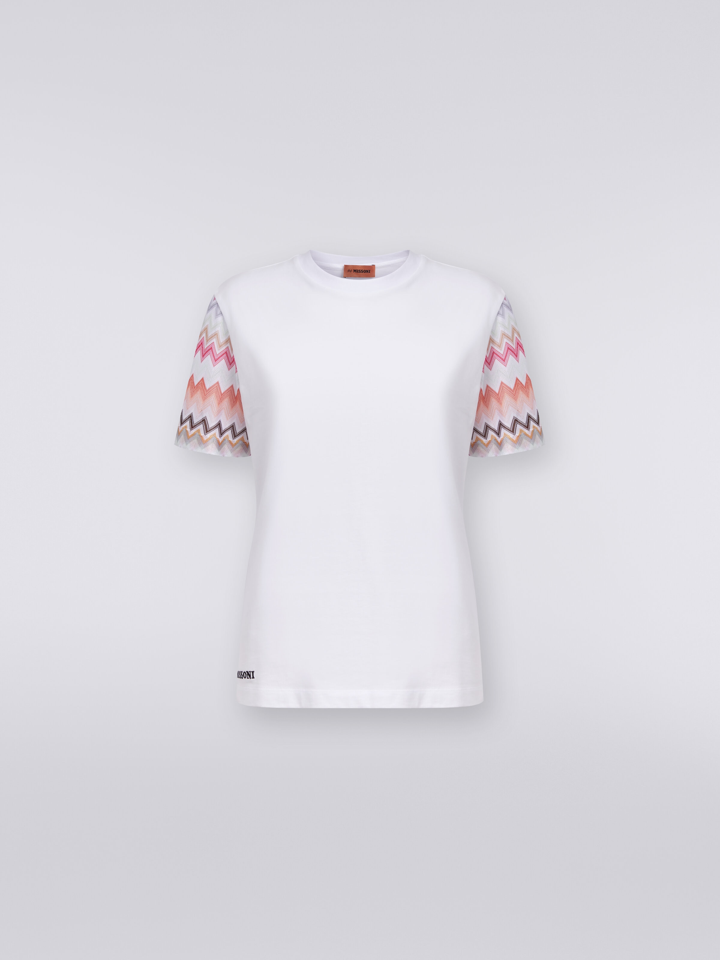 Crew-neck T-shirt in cotton with zigzag inserts, Multicoloured  - 0