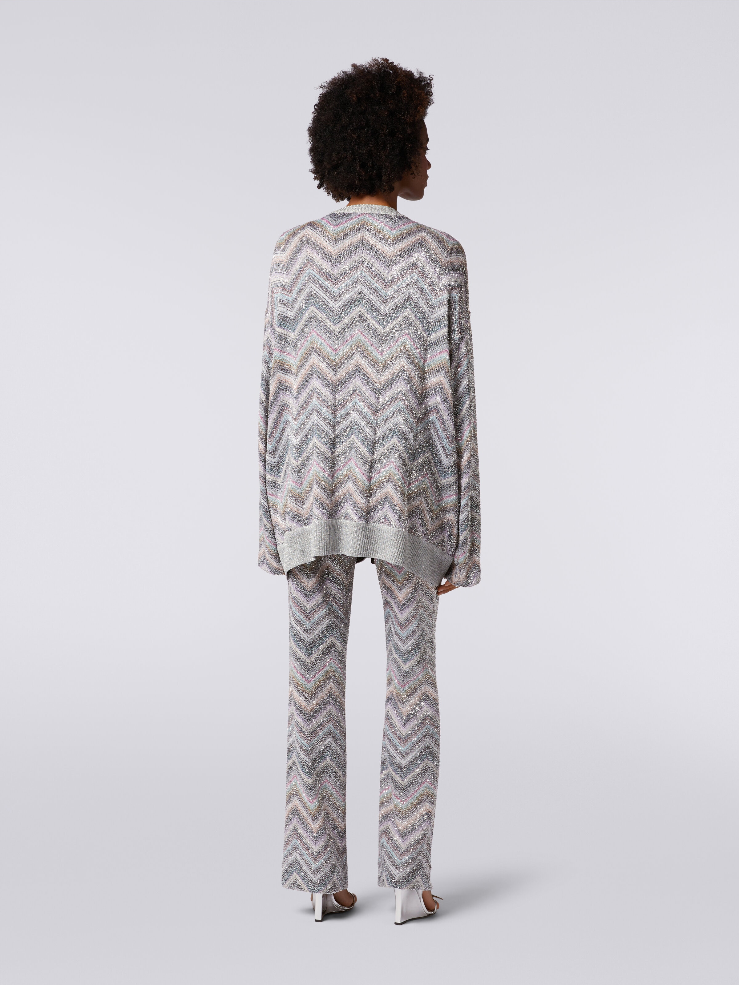 Oversized cardigan in zigzag viscose blend with sequins, Multicoloured  - 3
