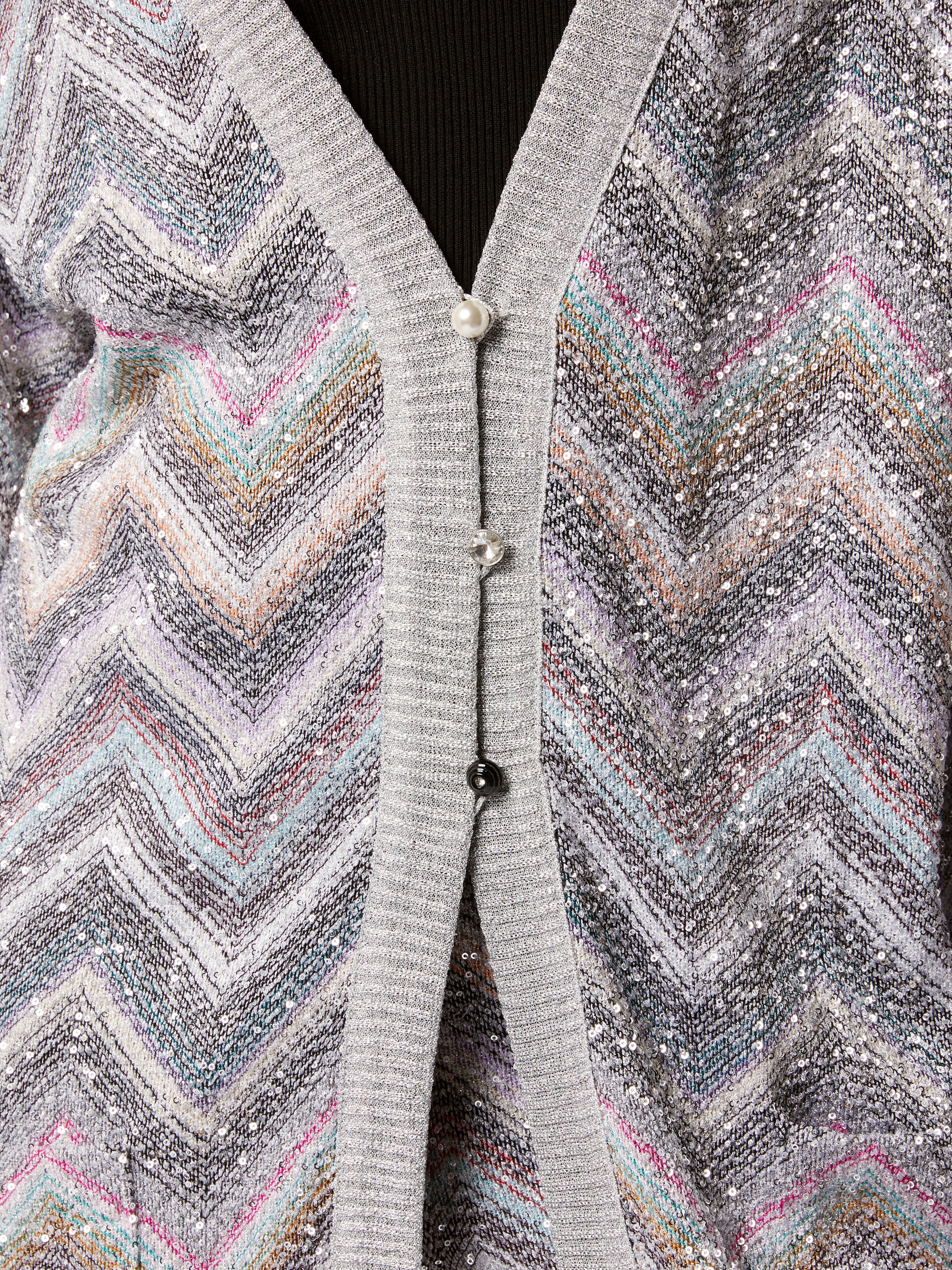 Oversized cardigan in zigzag viscose blend with sequins, Multicoloured  - 4