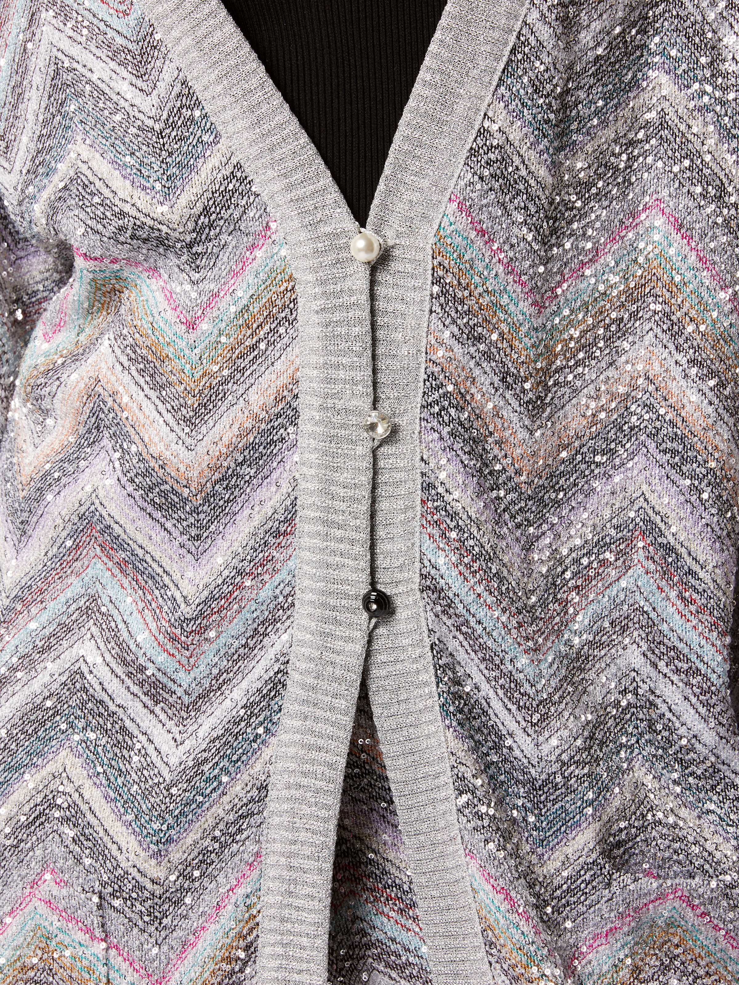 Cardigan oversize in misto viscosa zig zag con paillettes, Multicolore  - 4