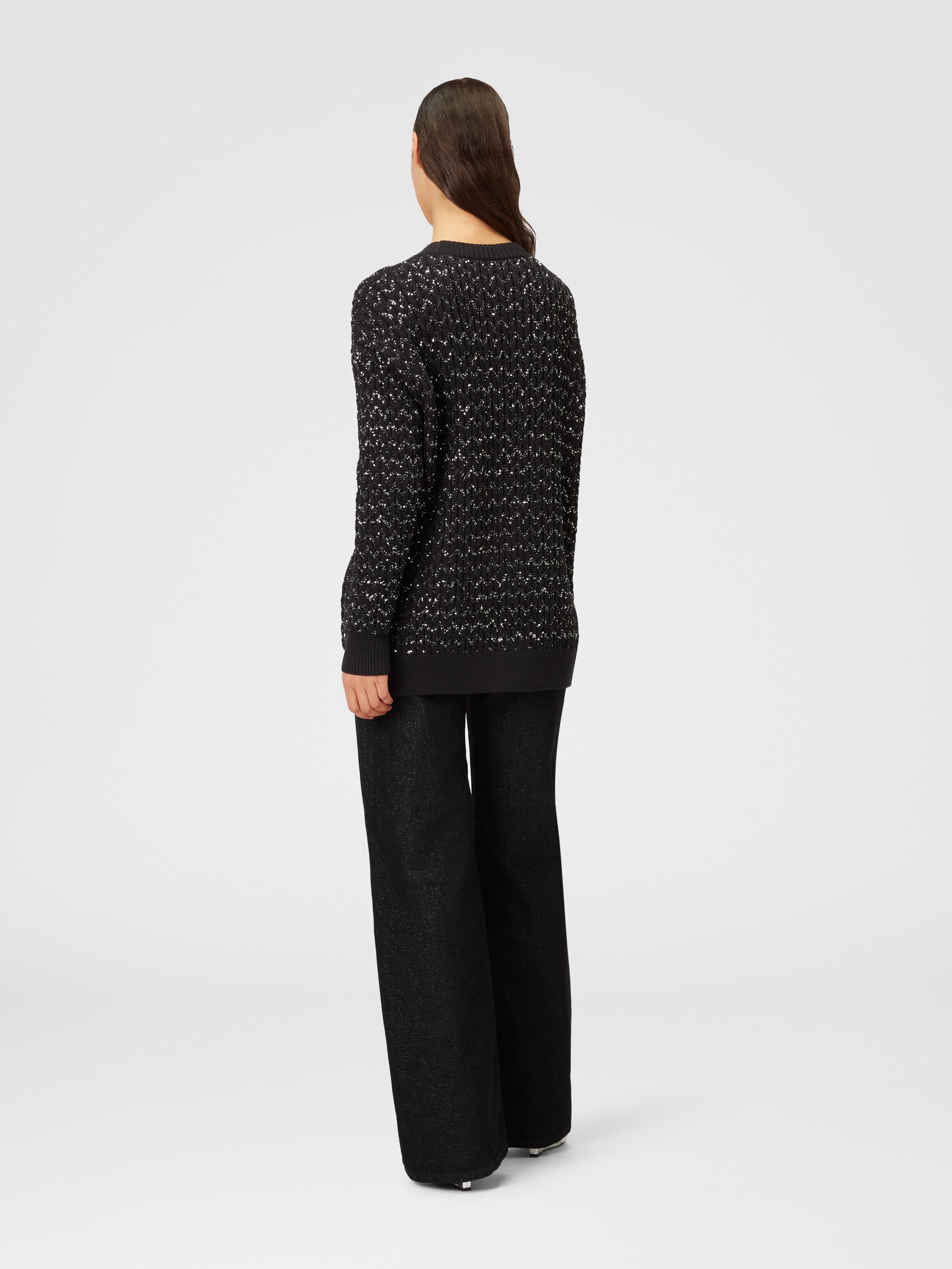 Oversized cardigan in knit with braiding and sequins, Black    - 2