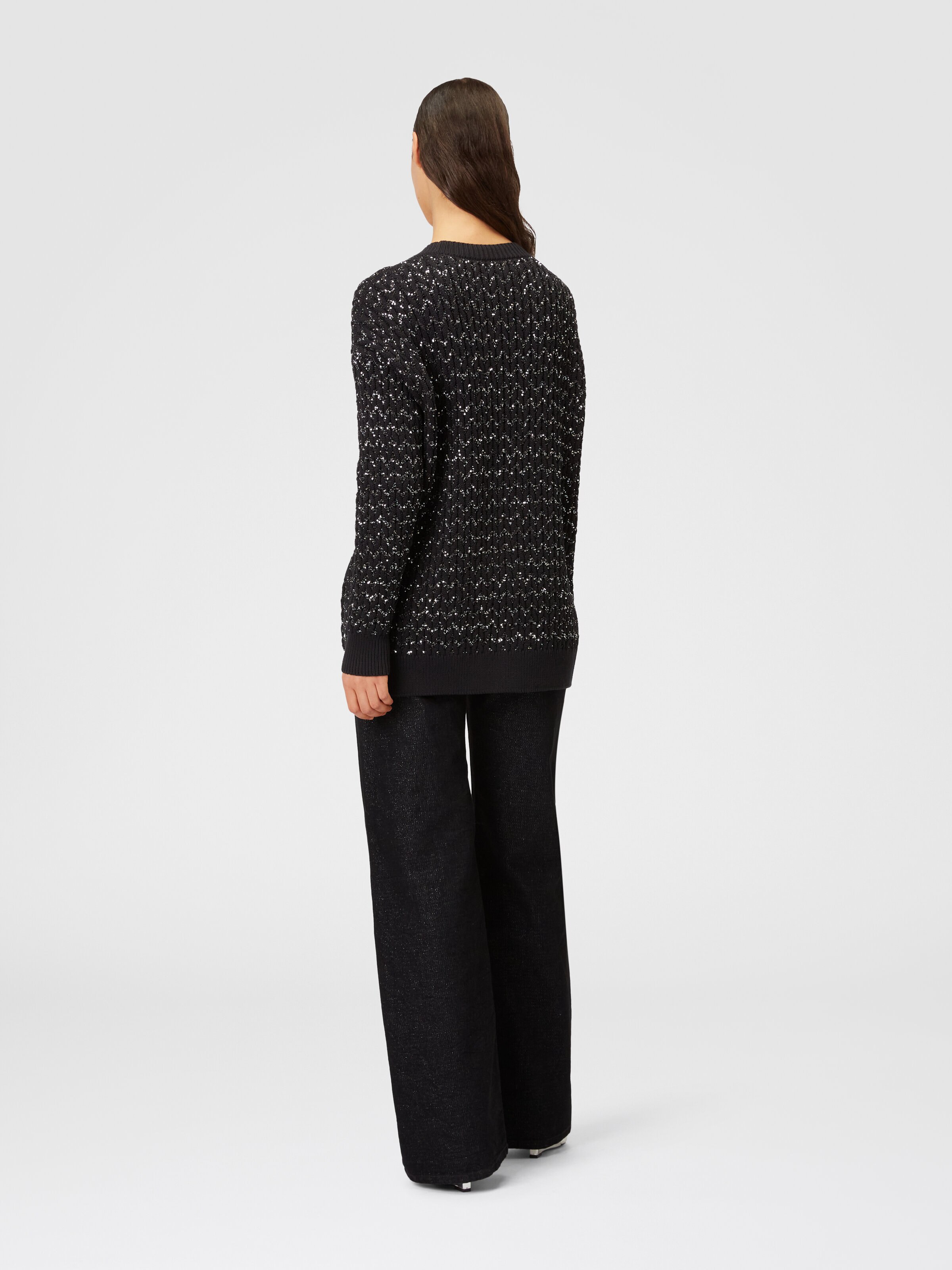 Oversize-Cardigan aus Strick mit Zopfmuster und Pailletten, Schwarz    - 2