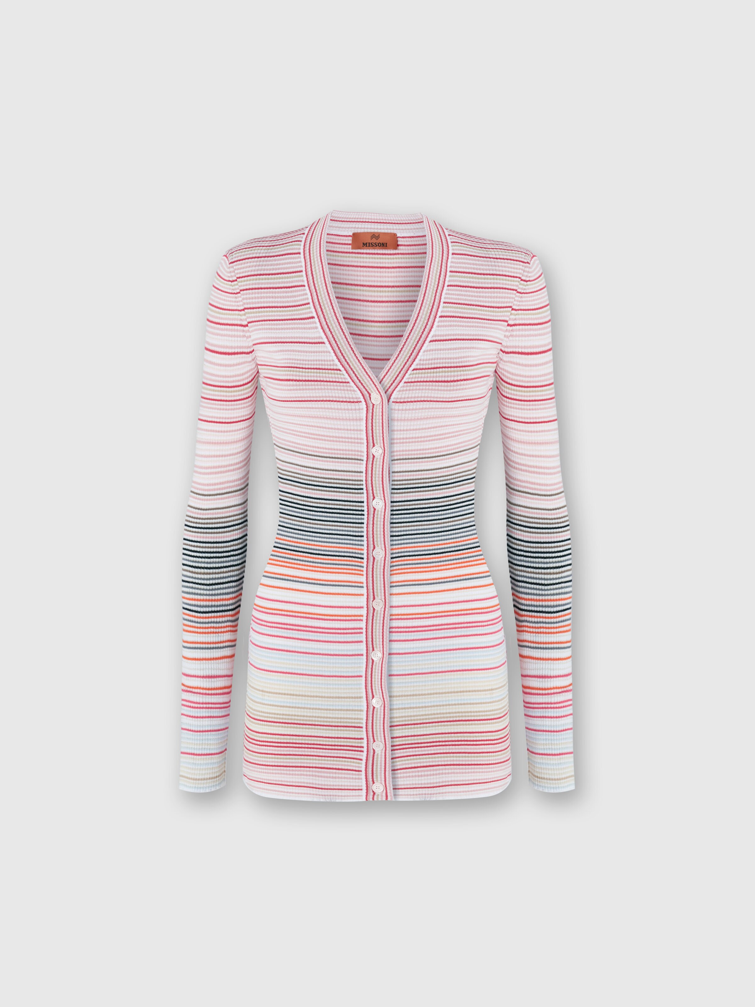 Cardigan in striped viscose and cotton, Multicoloured  - 0