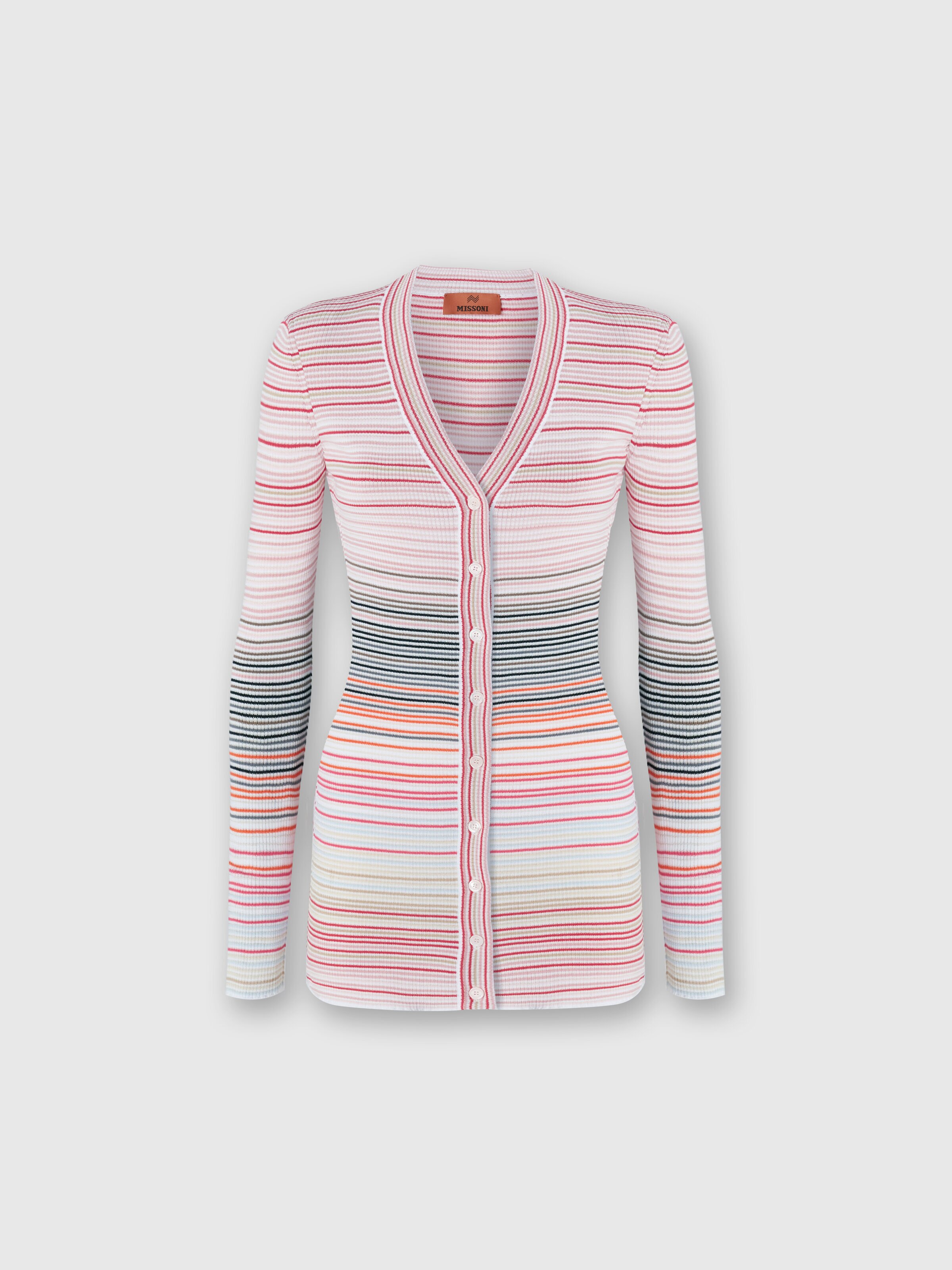 Cardigan in striped viscose and cotton , Multicoloured  - 0