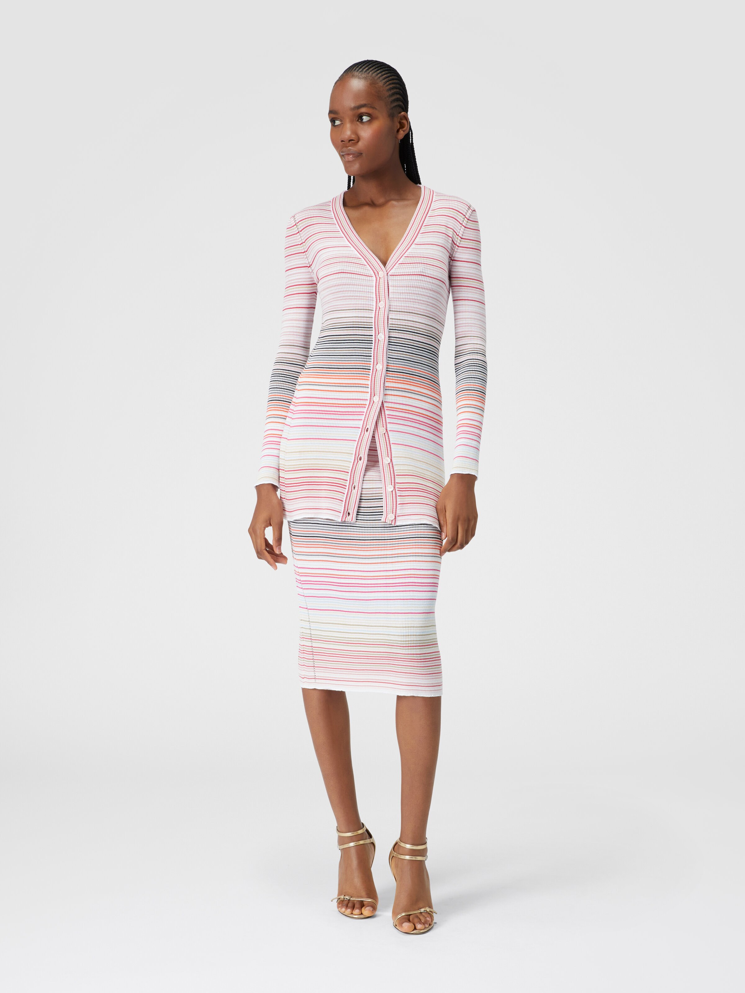 Cardigan in striped viscose and cotton, Multicoloured  - 1