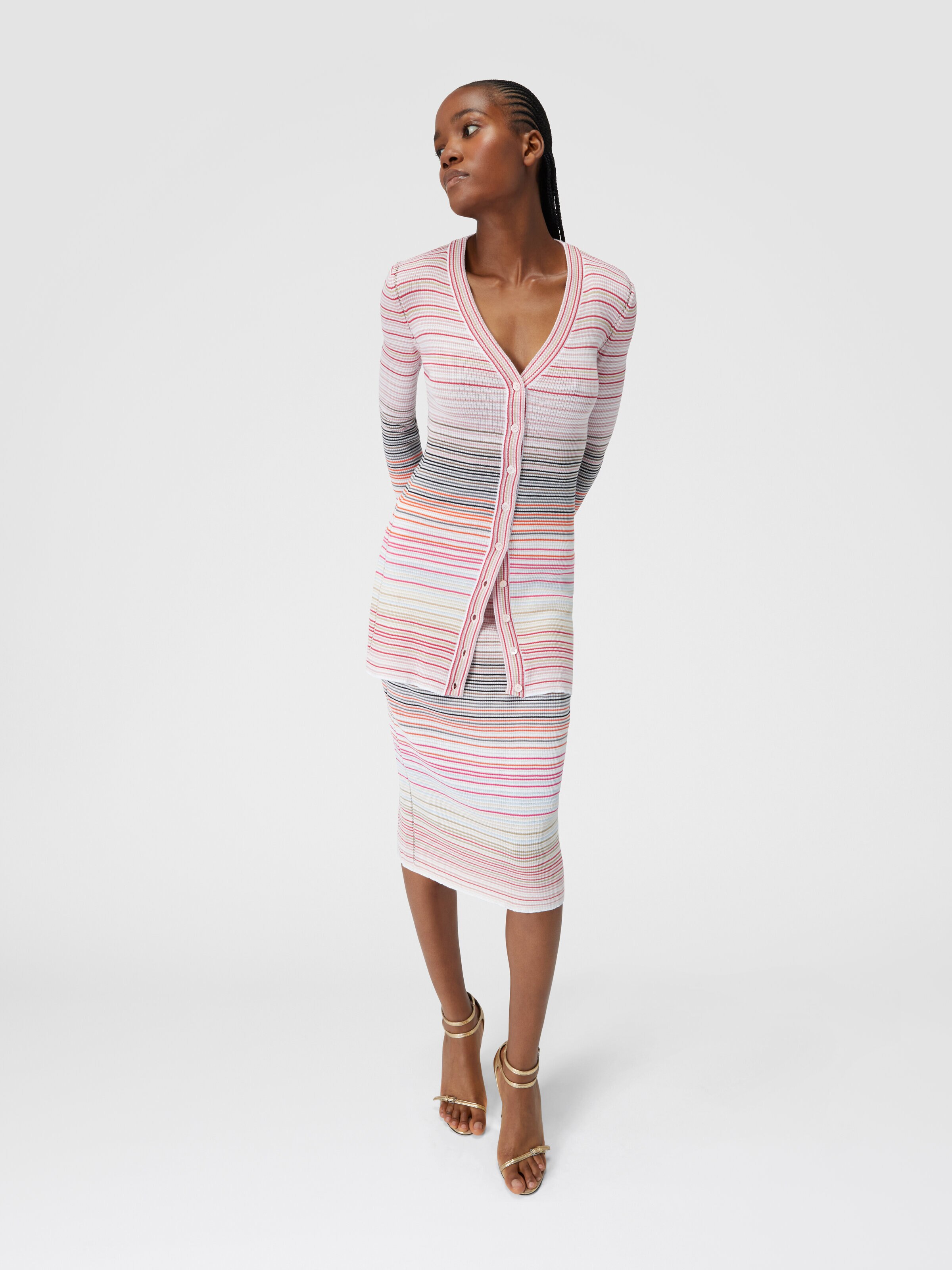 Cardigan in striped viscose and cotton, Multicoloured  - 3
