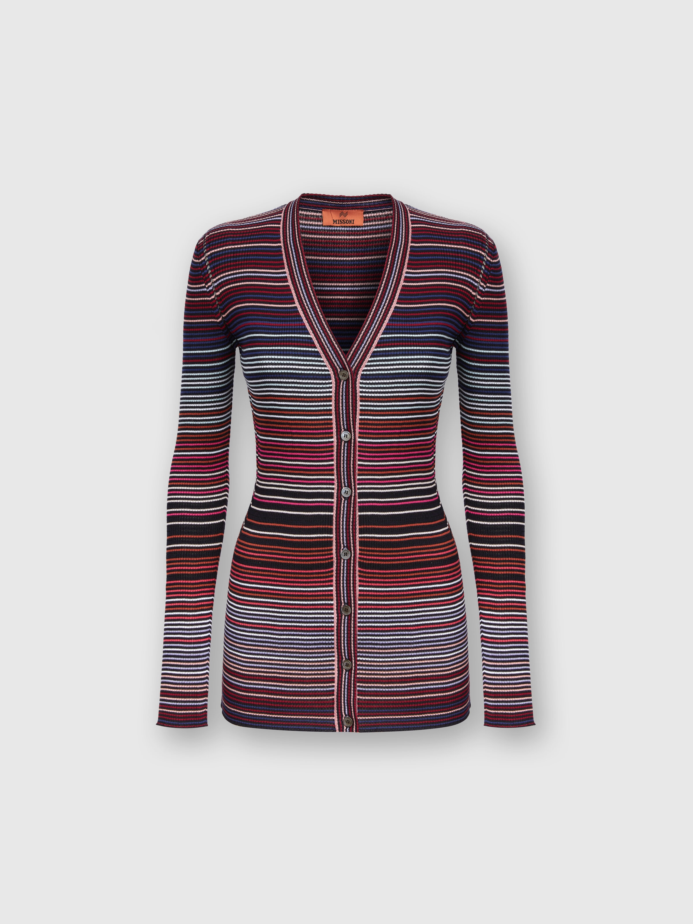 Cardigan in striped viscose and cotton , Multicoloured  - 0