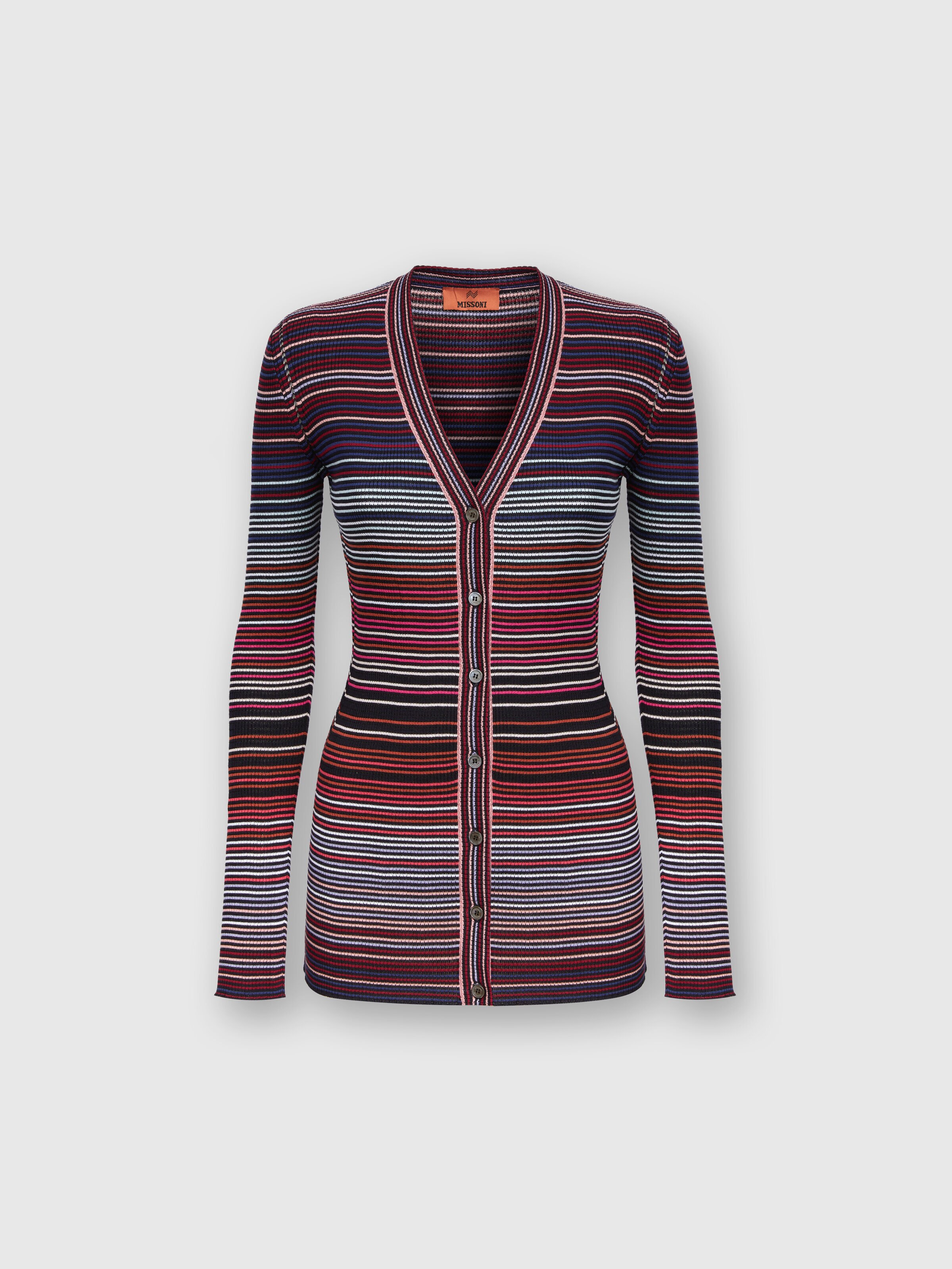 Cardigan in striped viscose and cotton, Multicoloured  - 0