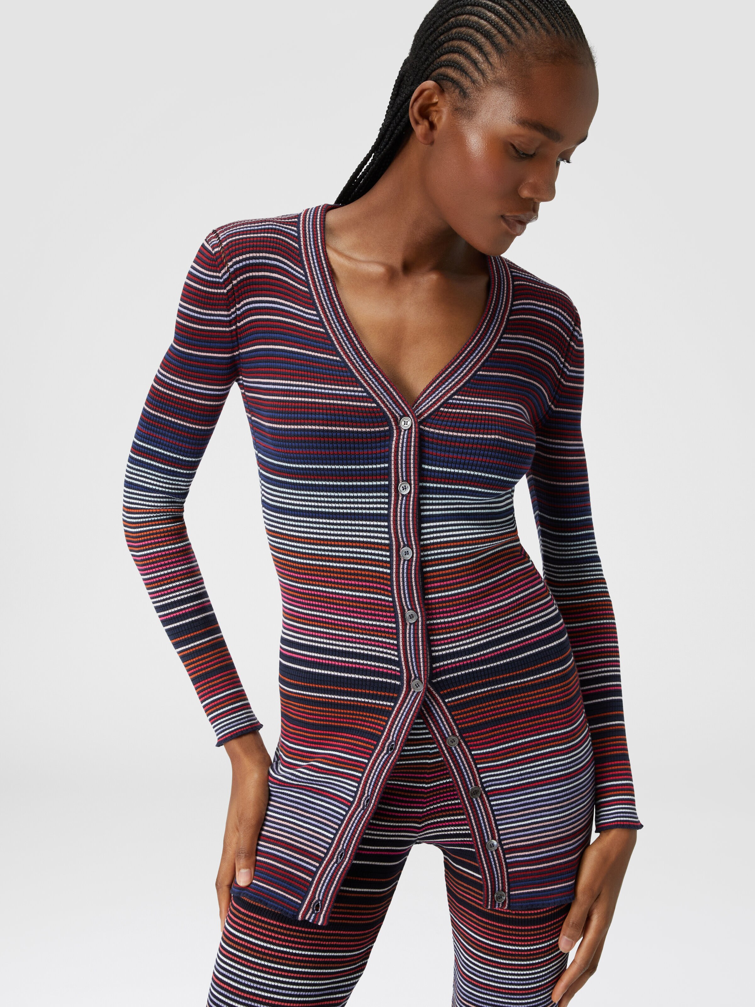 Cardigan in striped viscose and cotton, Multicoloured  - 3