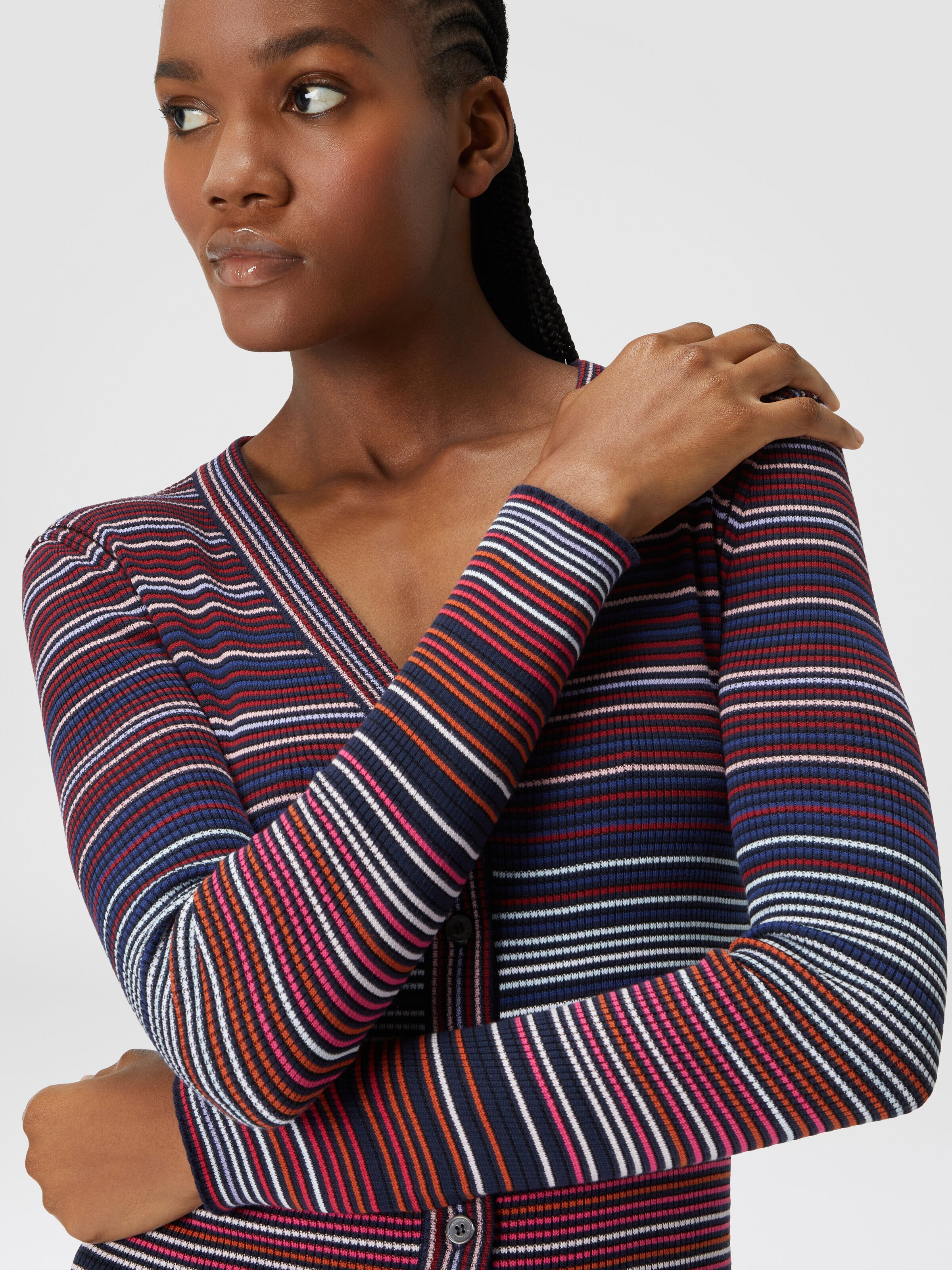 Cardigan in striped viscose and cotton, Multicoloured  - 4