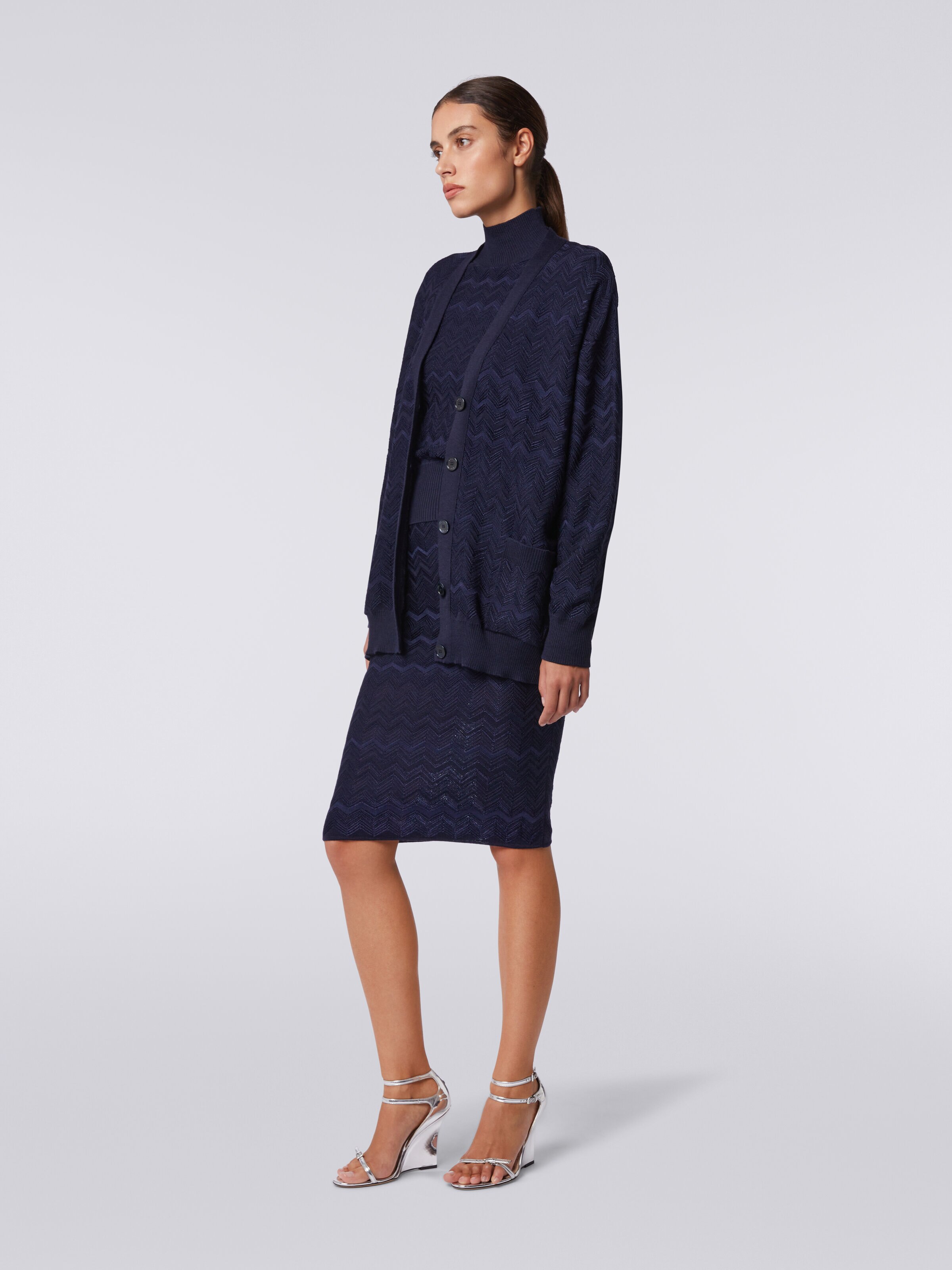 Oversize-Cardigan aus Viskose-Woll-Strick mit Chevronmuster, Dunkelblau - 2