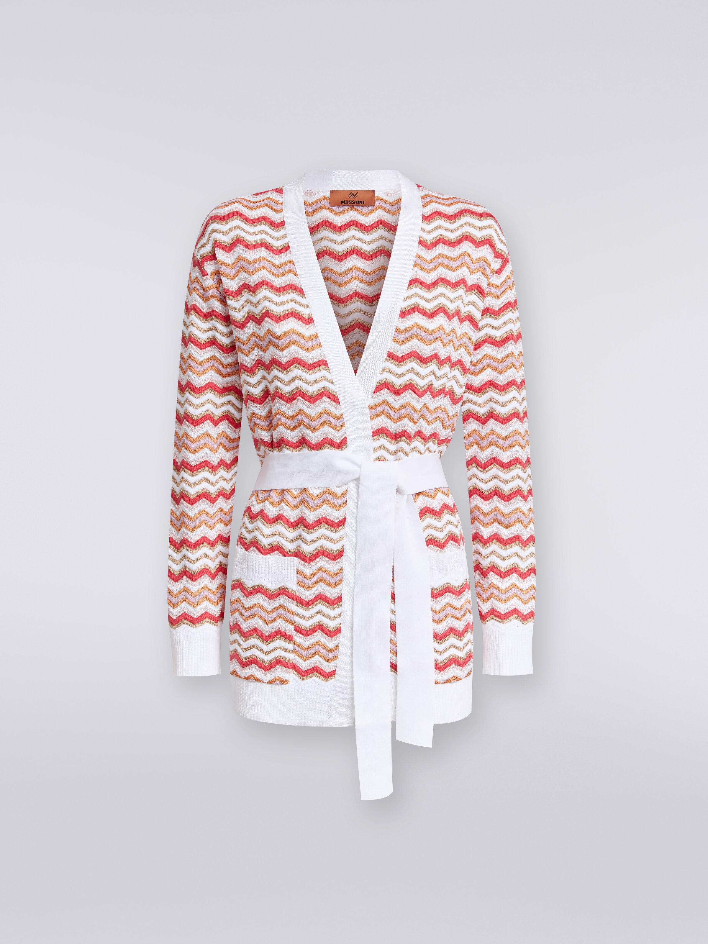 Cardigan in zigzag viscose and cotton knit , Multicoloured  - 0