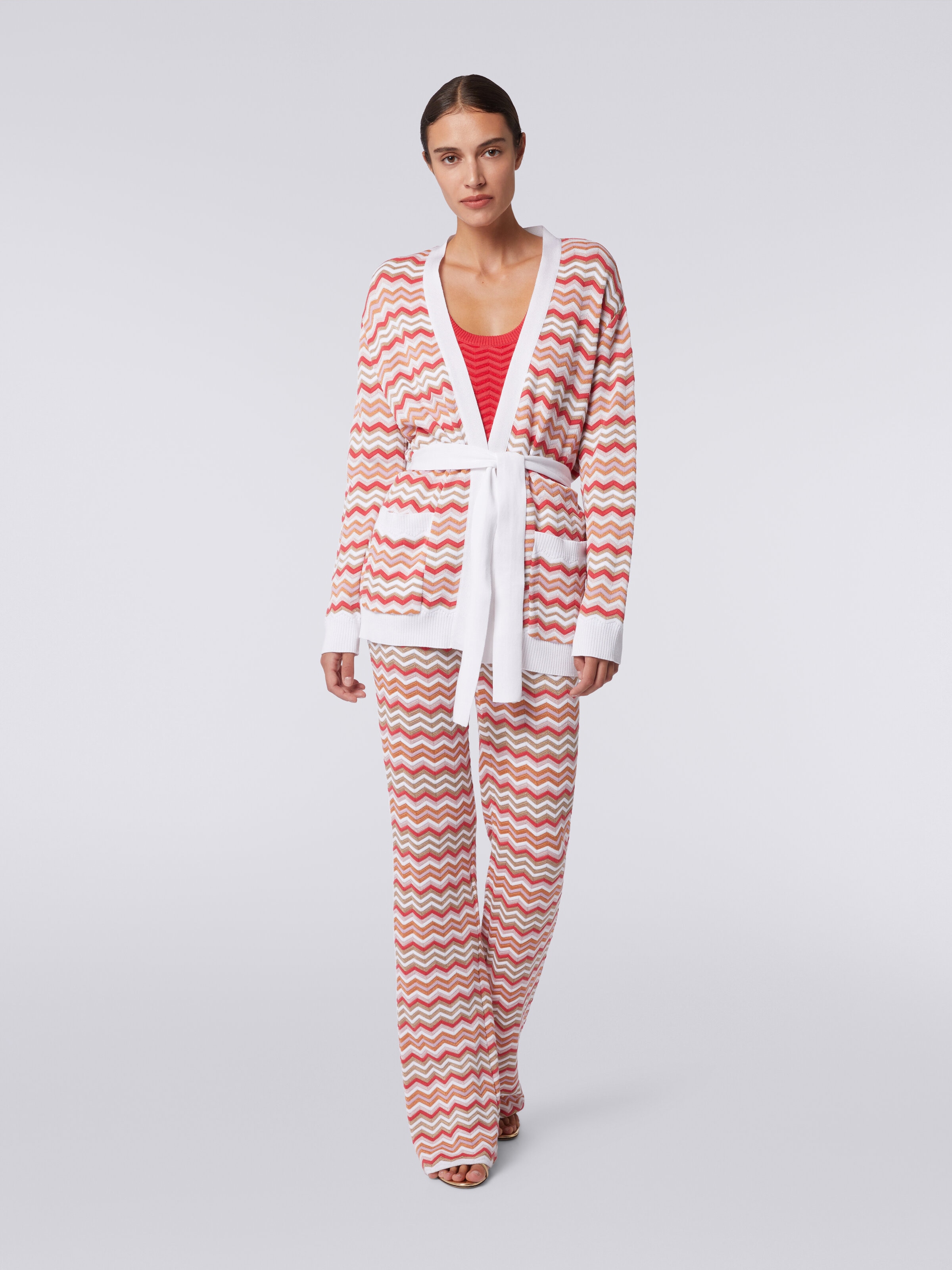 Cardigan in zigzag viscose and cotton knit, Multicoloured  - 1