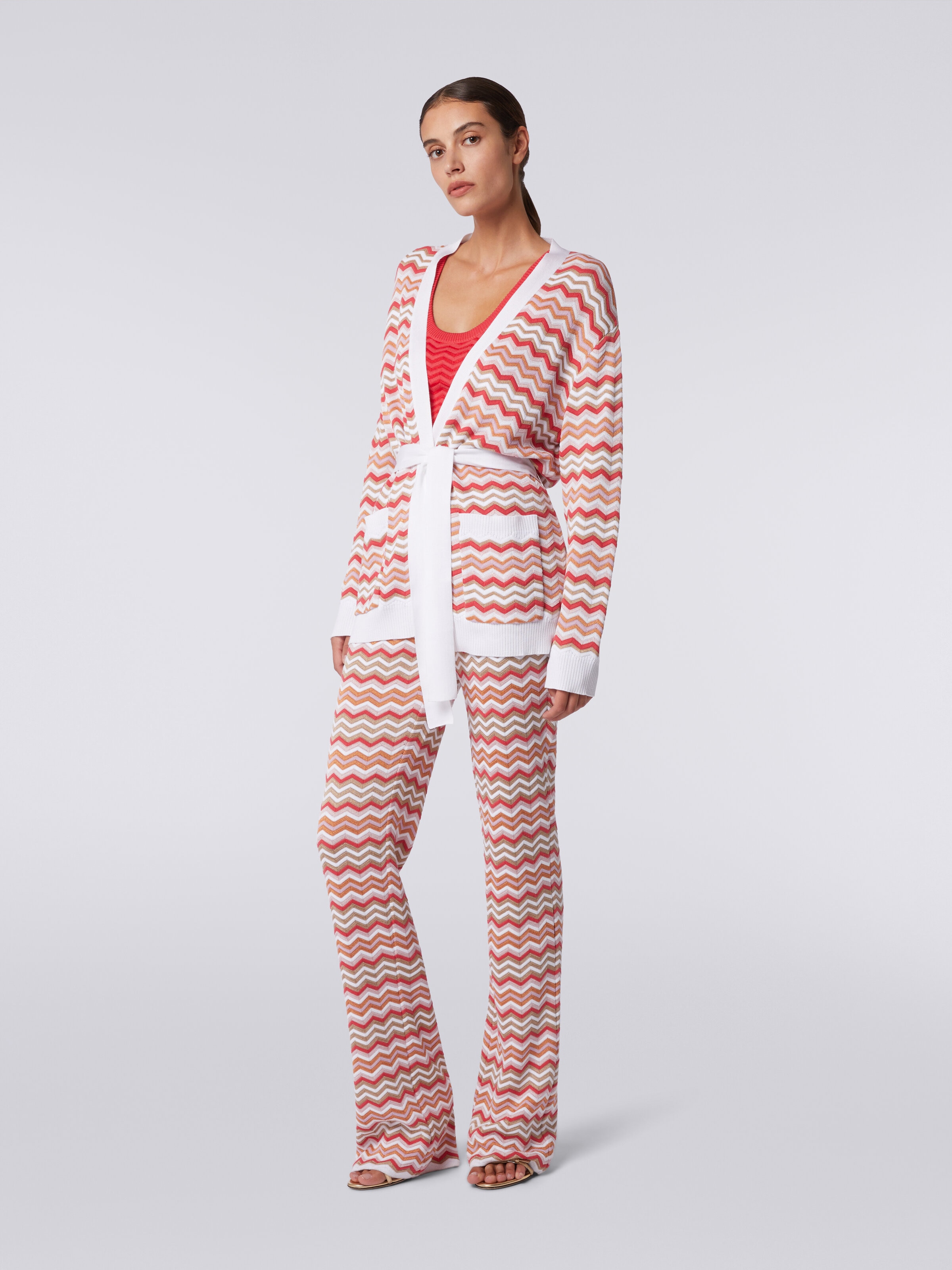 Cardigan in zigzag viscose and cotton knit, Multicoloured  - 2