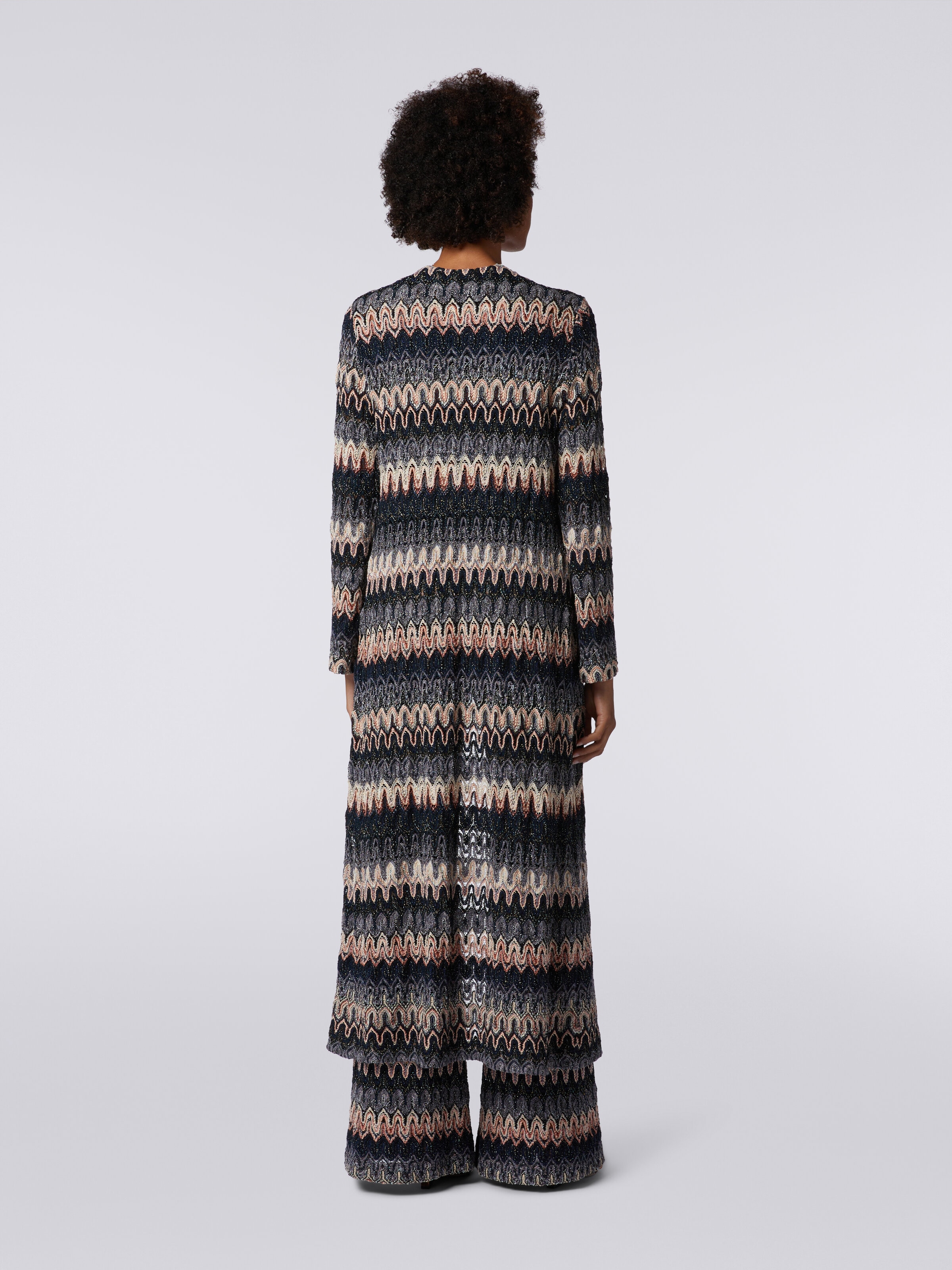 Long cardigan in lamé knit with lace-effect wave pattern, Multicoloured  - 3