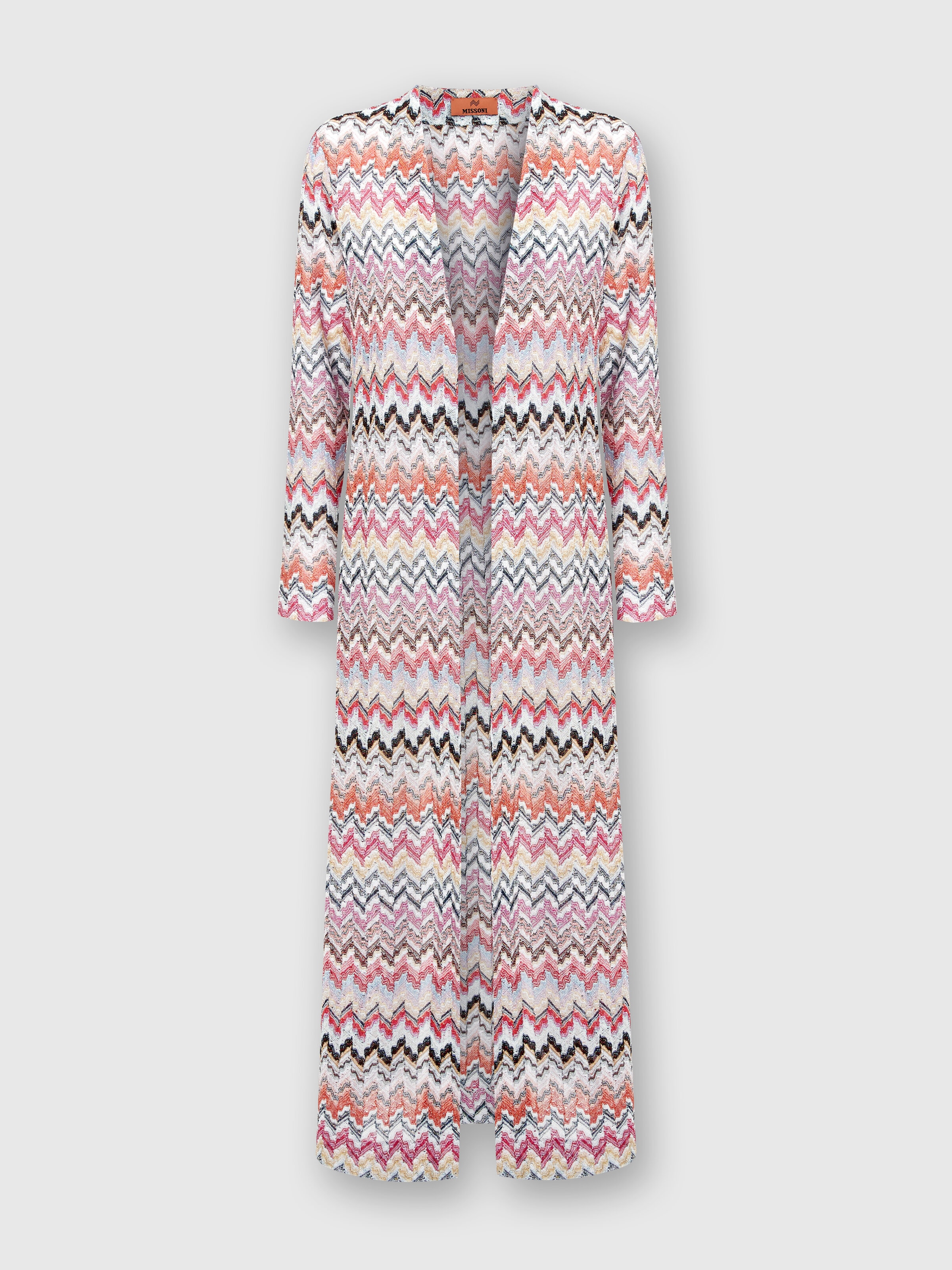 Long cardigan in zigzag lamé knit, Multicoloured  - 0