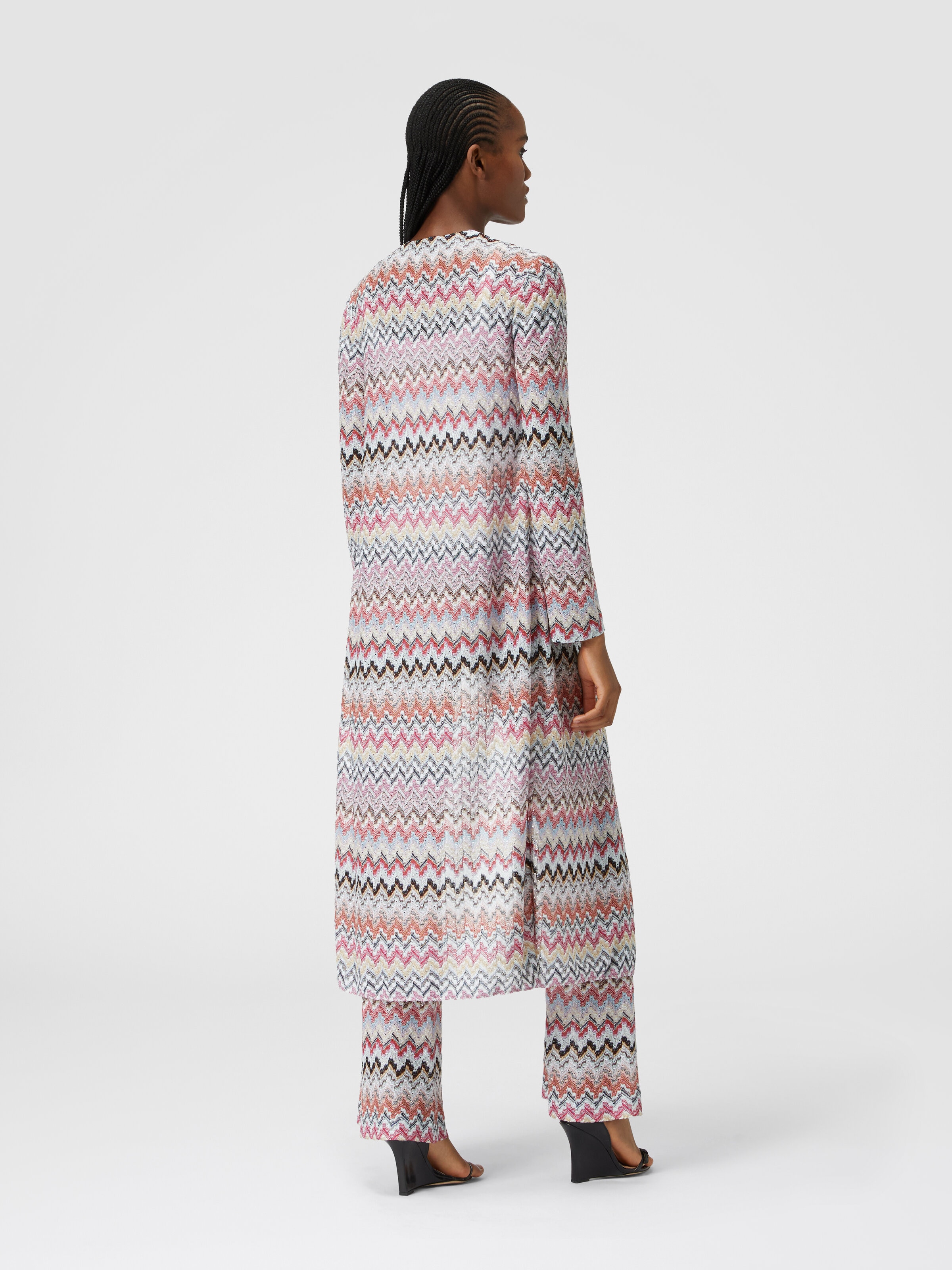 Long cardigan in zigzag lamé knit, Multicoloured  - 2