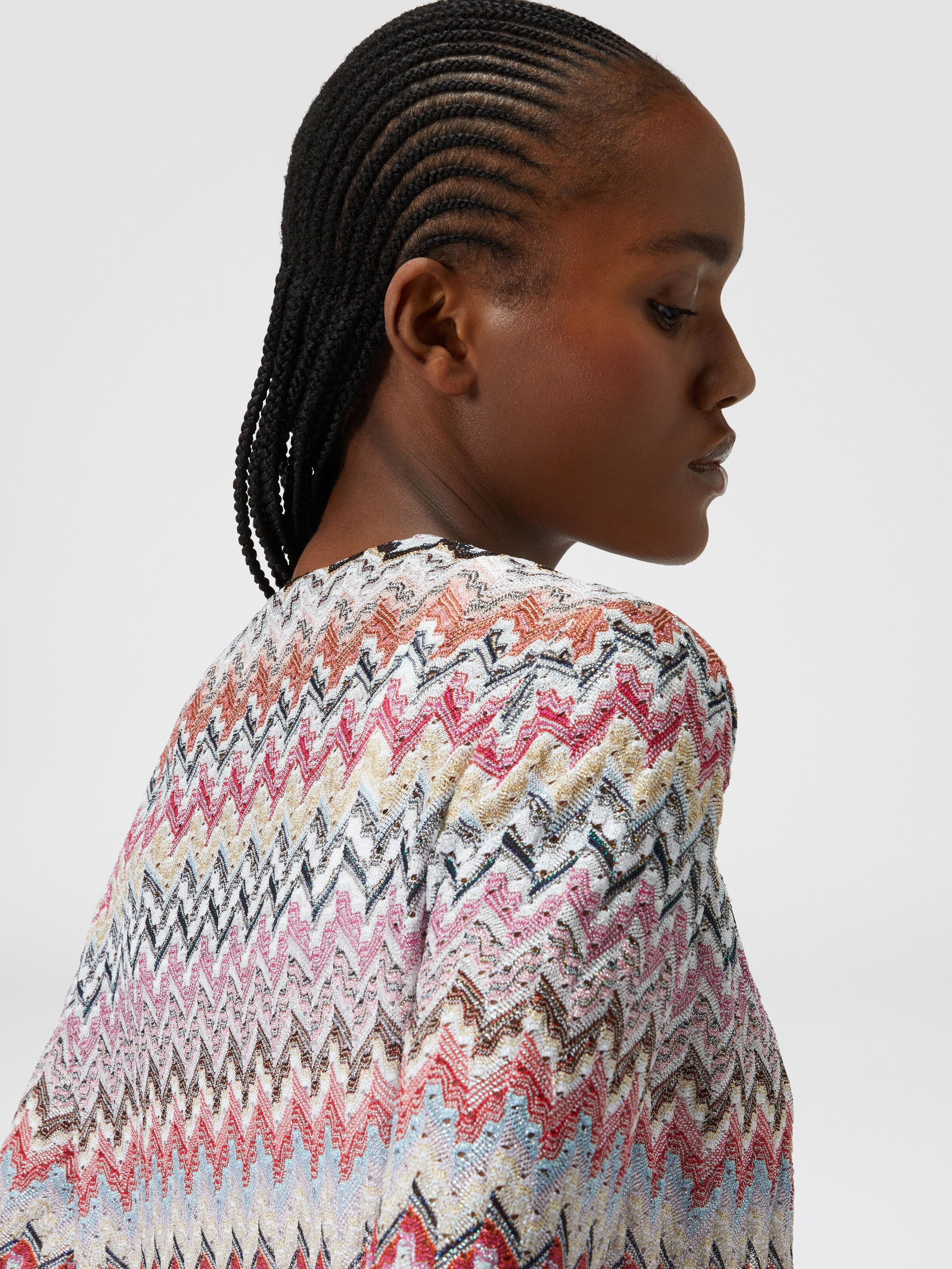 Long cardigan in zigzag lamé knit, Multicoloured  - 4
