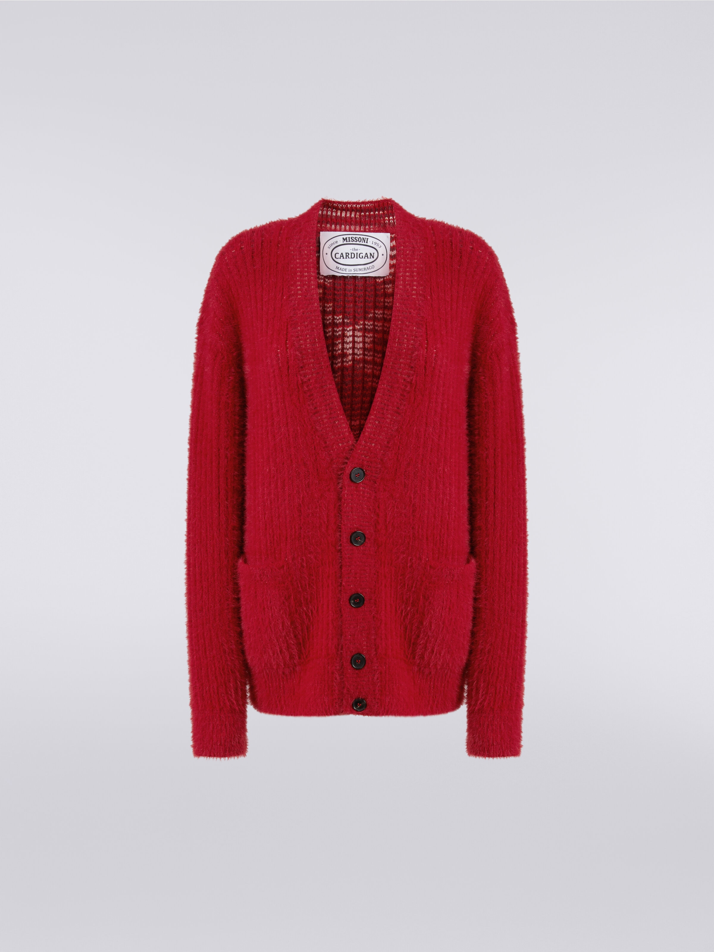 Oversized cardigan in fur-effect wool blend, Red  - 0