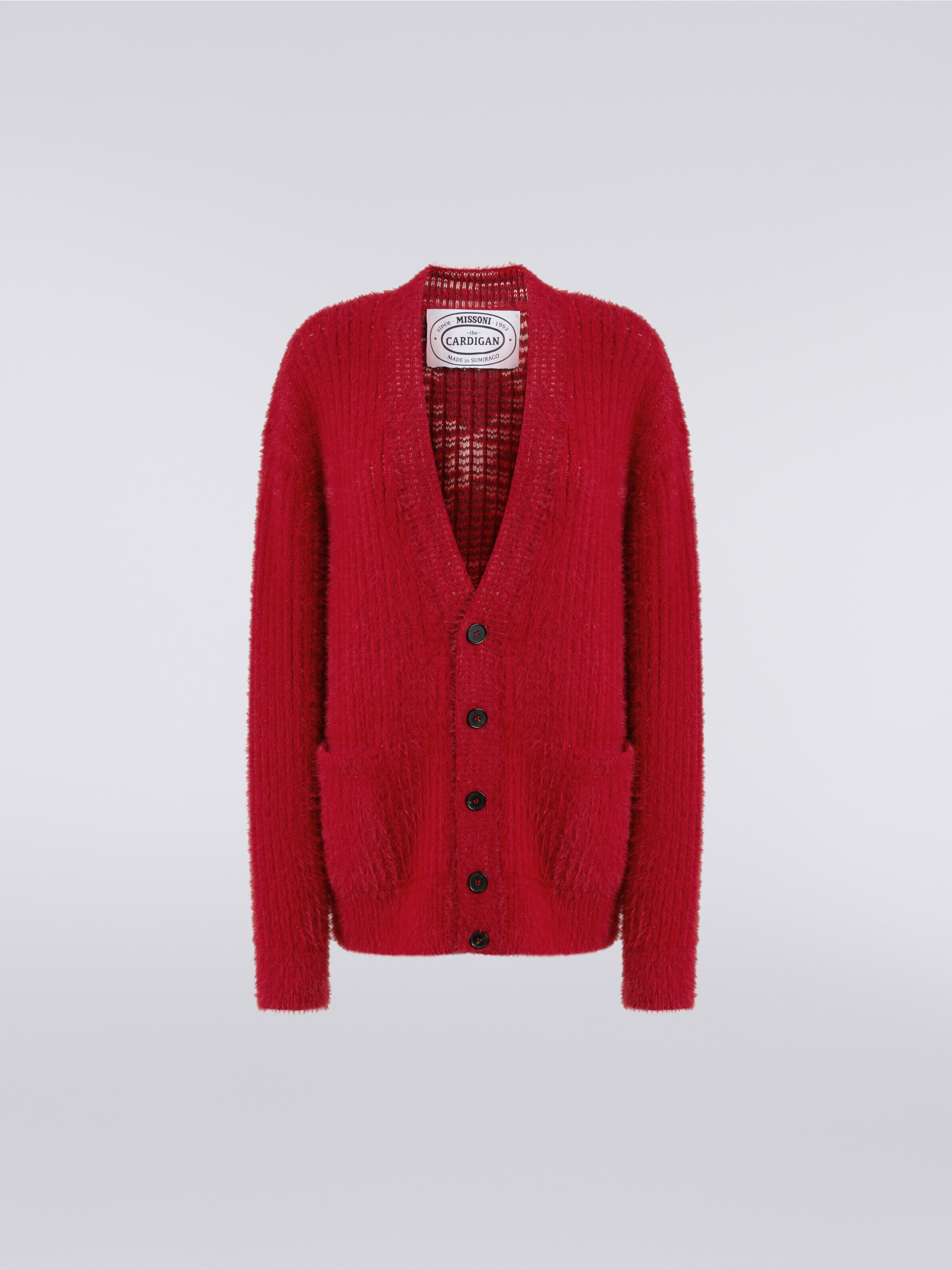 Oversized cardigan in fur-effect wool blend, Red  - 0