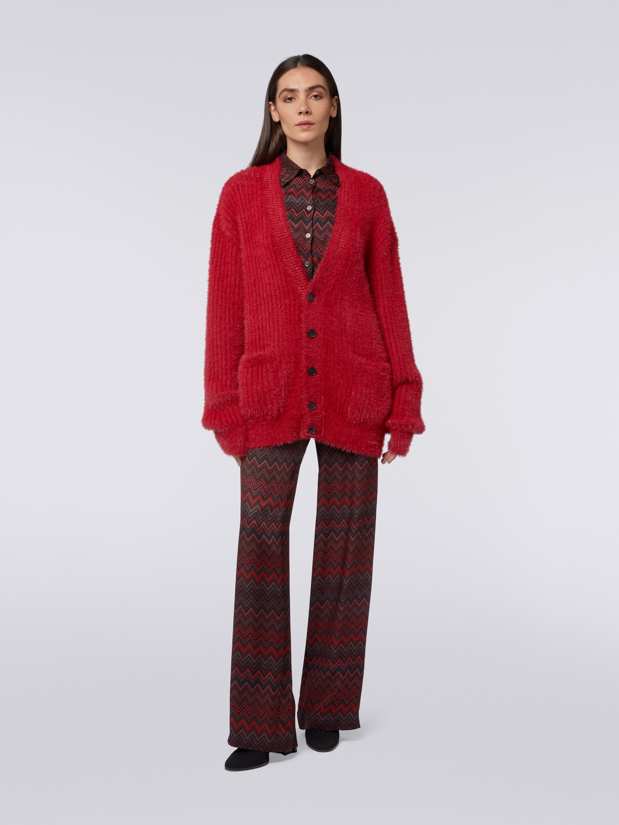 Oversized cardigan in fur-effect wool blend, Red  - 1