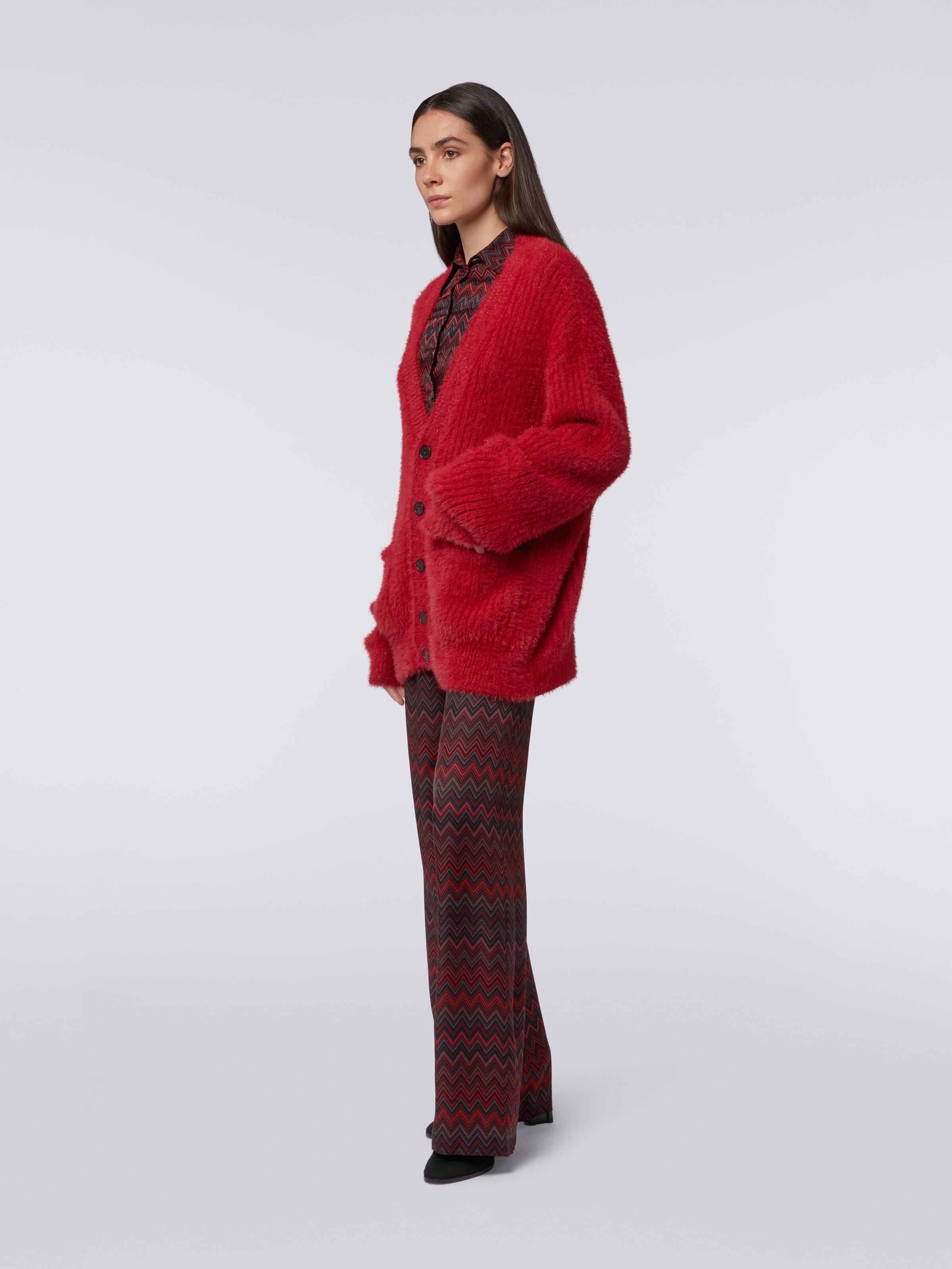 Oversized cardigan in fur-effect wool blend, Red  - 2