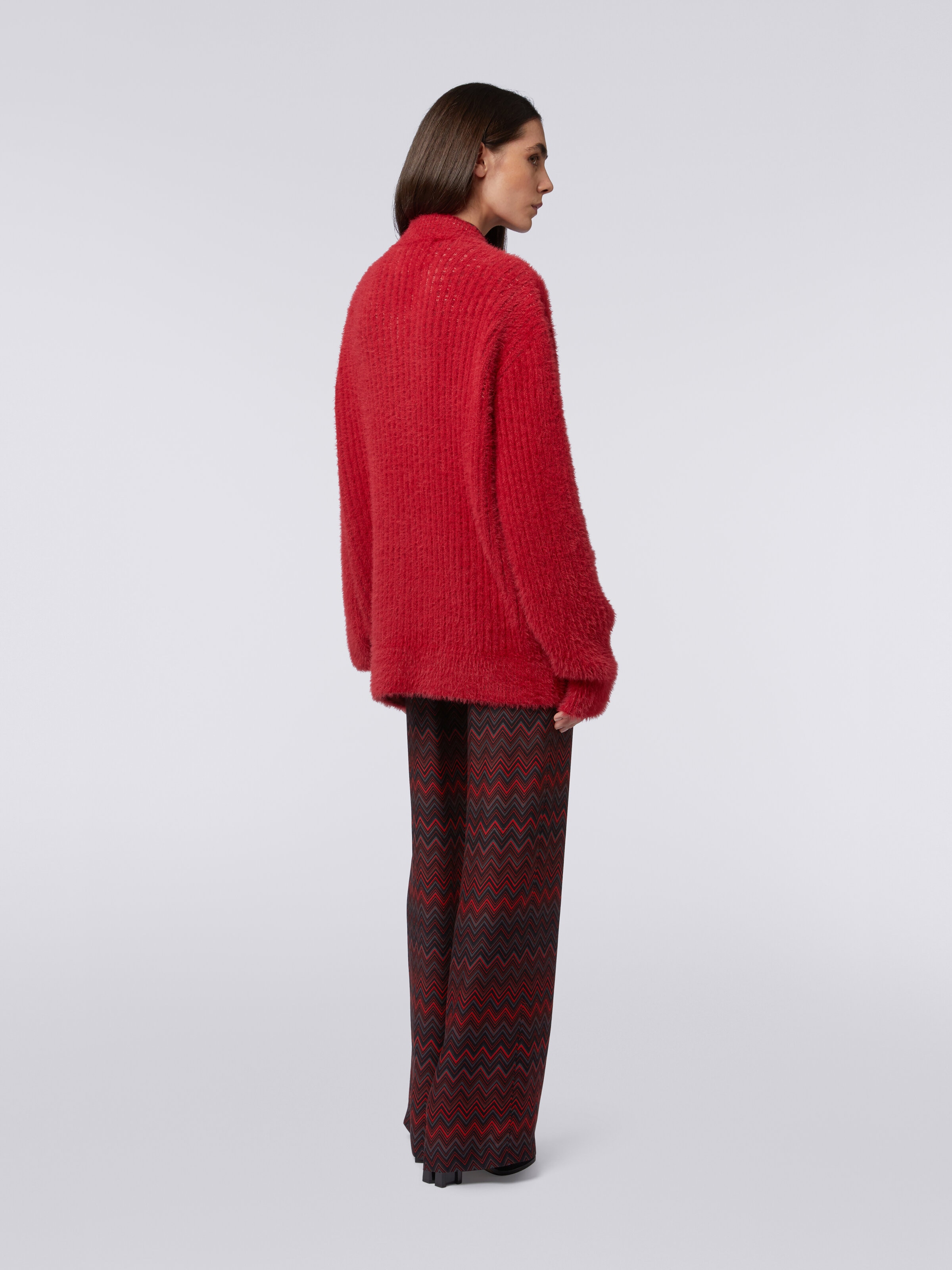 Cardigan oversize in misto lana effetto pelo, Rosso  - 3