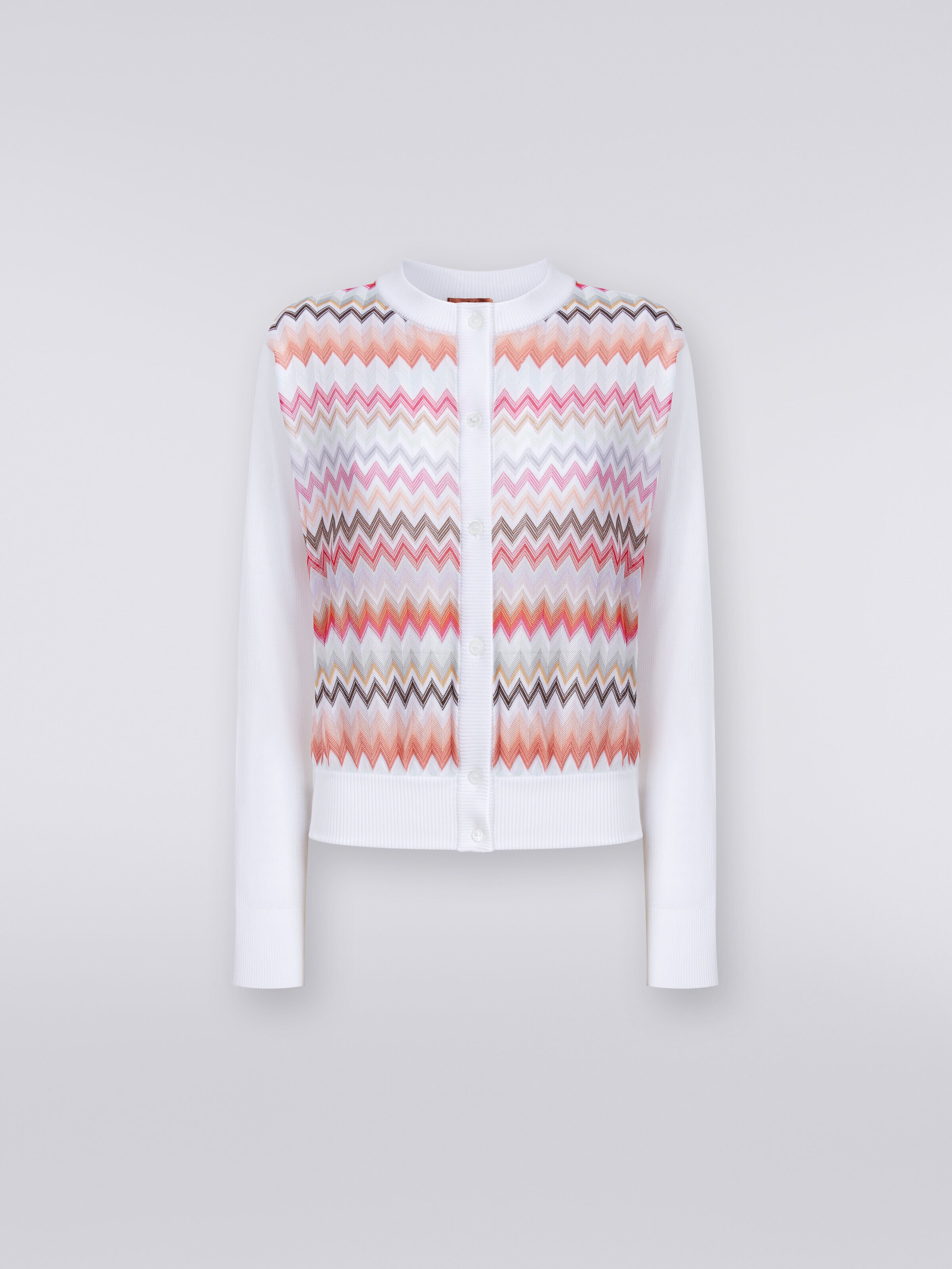 Short cardigan in chevron viscose, White  - 0