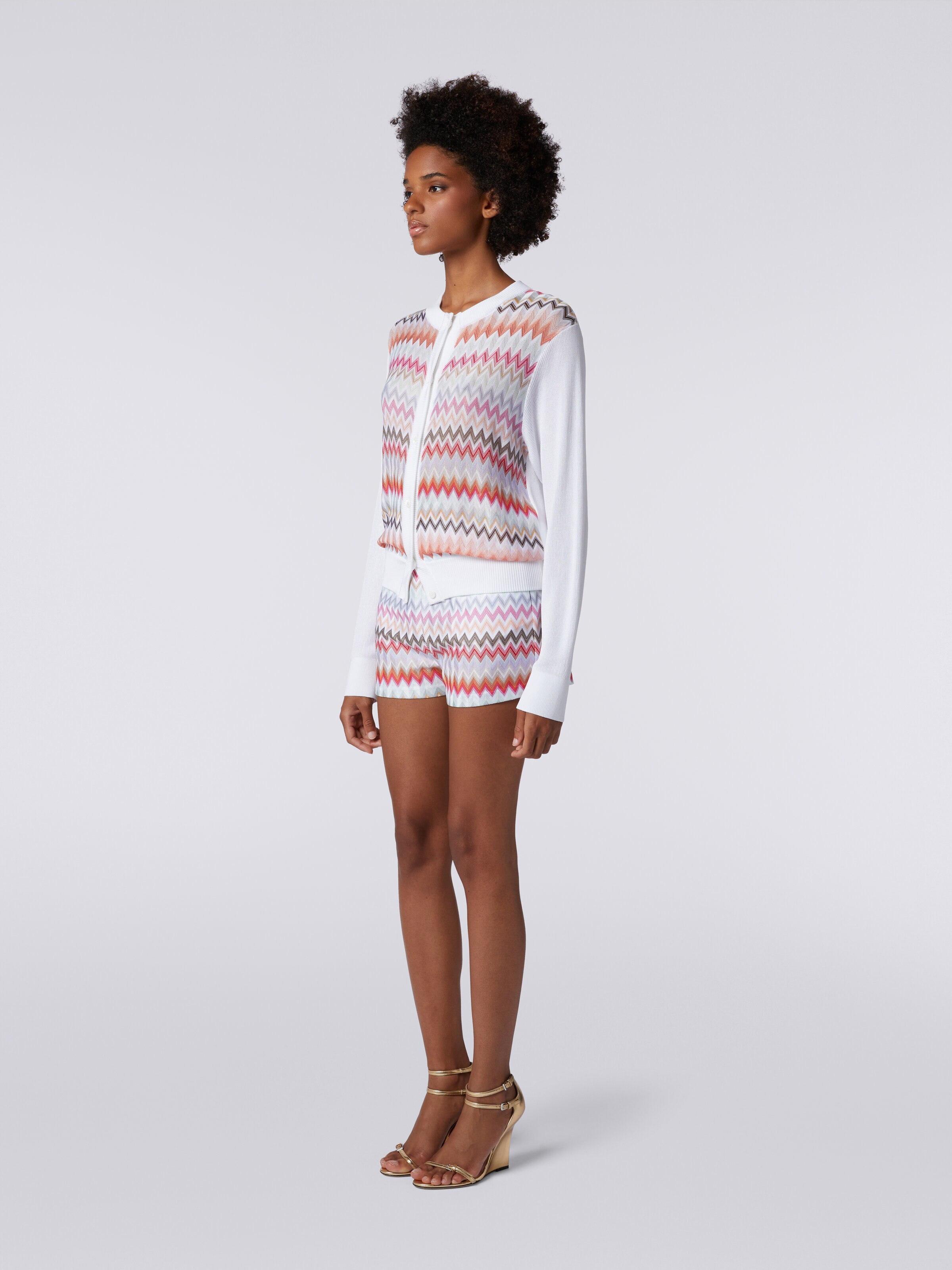 Short cardigan in chevron viscose, White  - 2