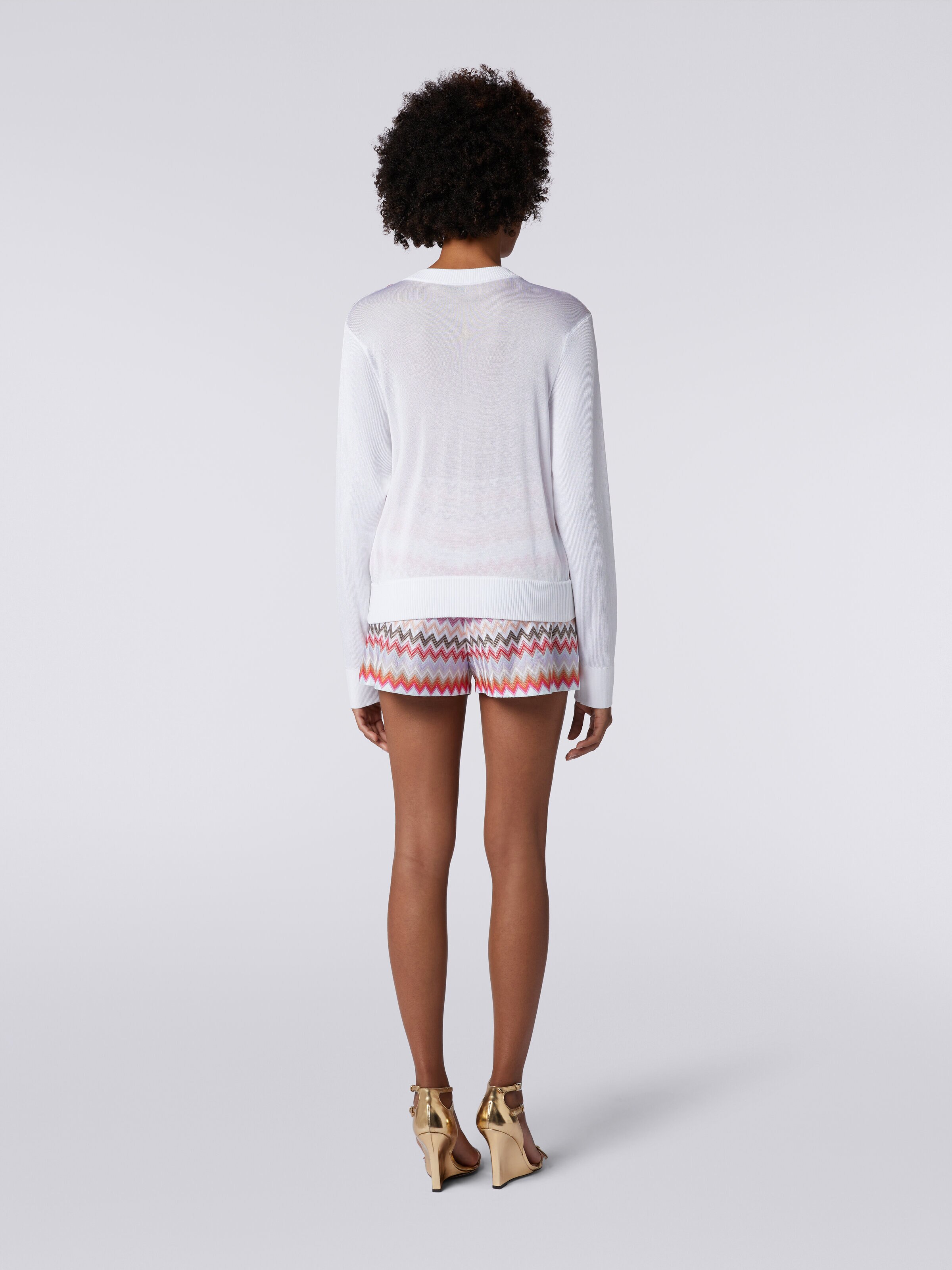 Short cardigan in chevron viscose, White  - 3