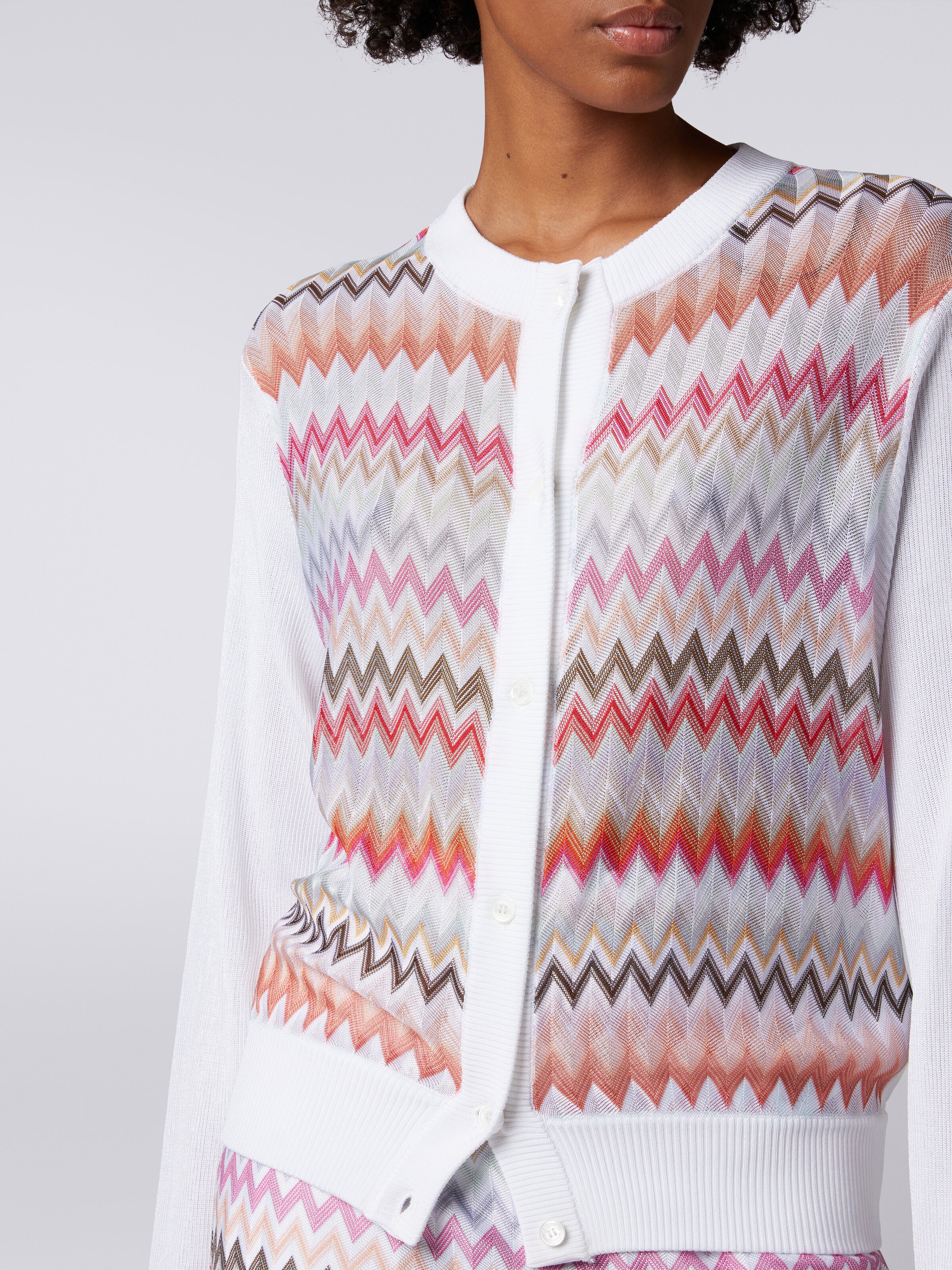 Short cardigan in chevron viscose, White  - 4