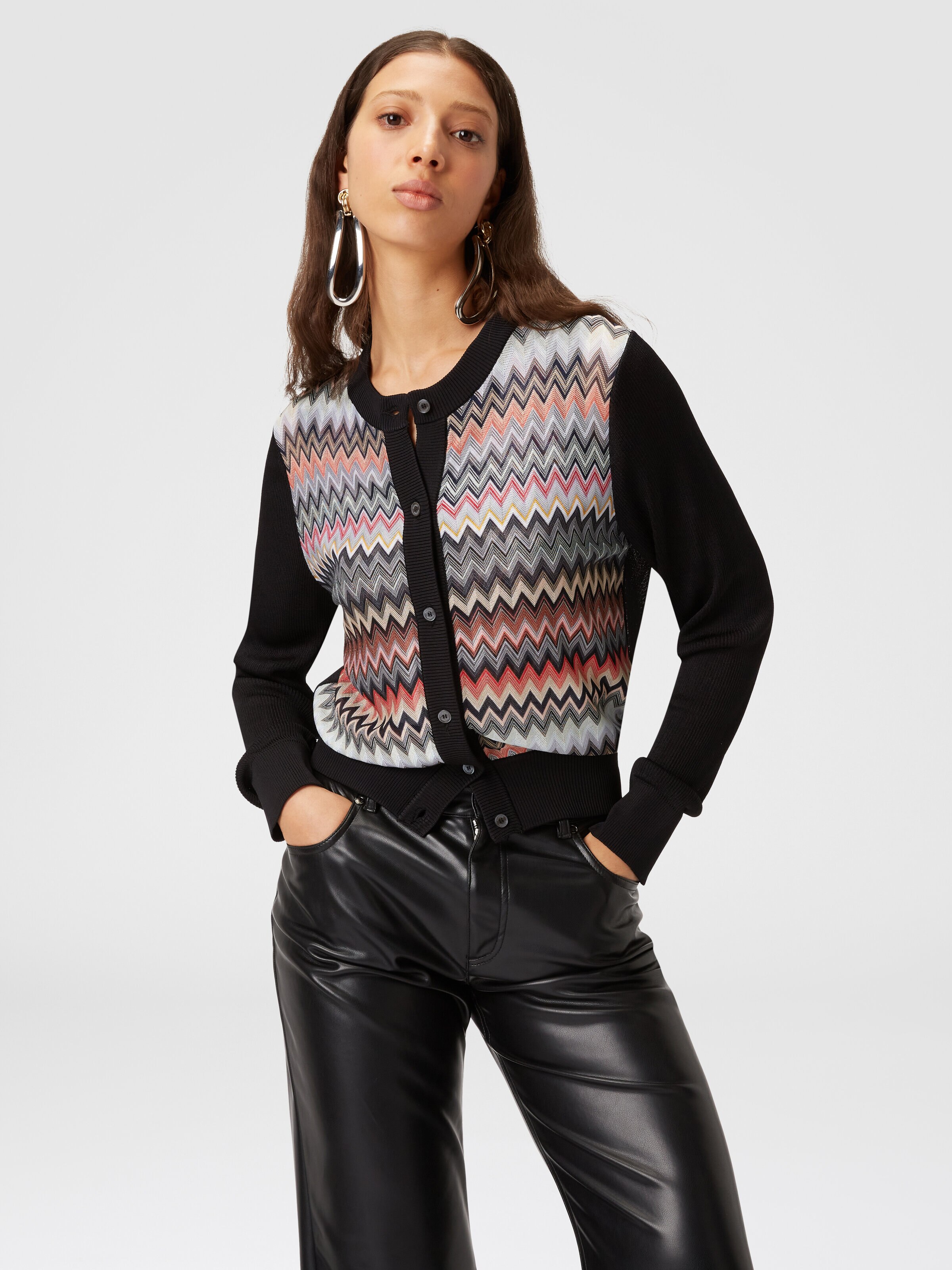 Short cardigan in chevron viscose , Black    - 3