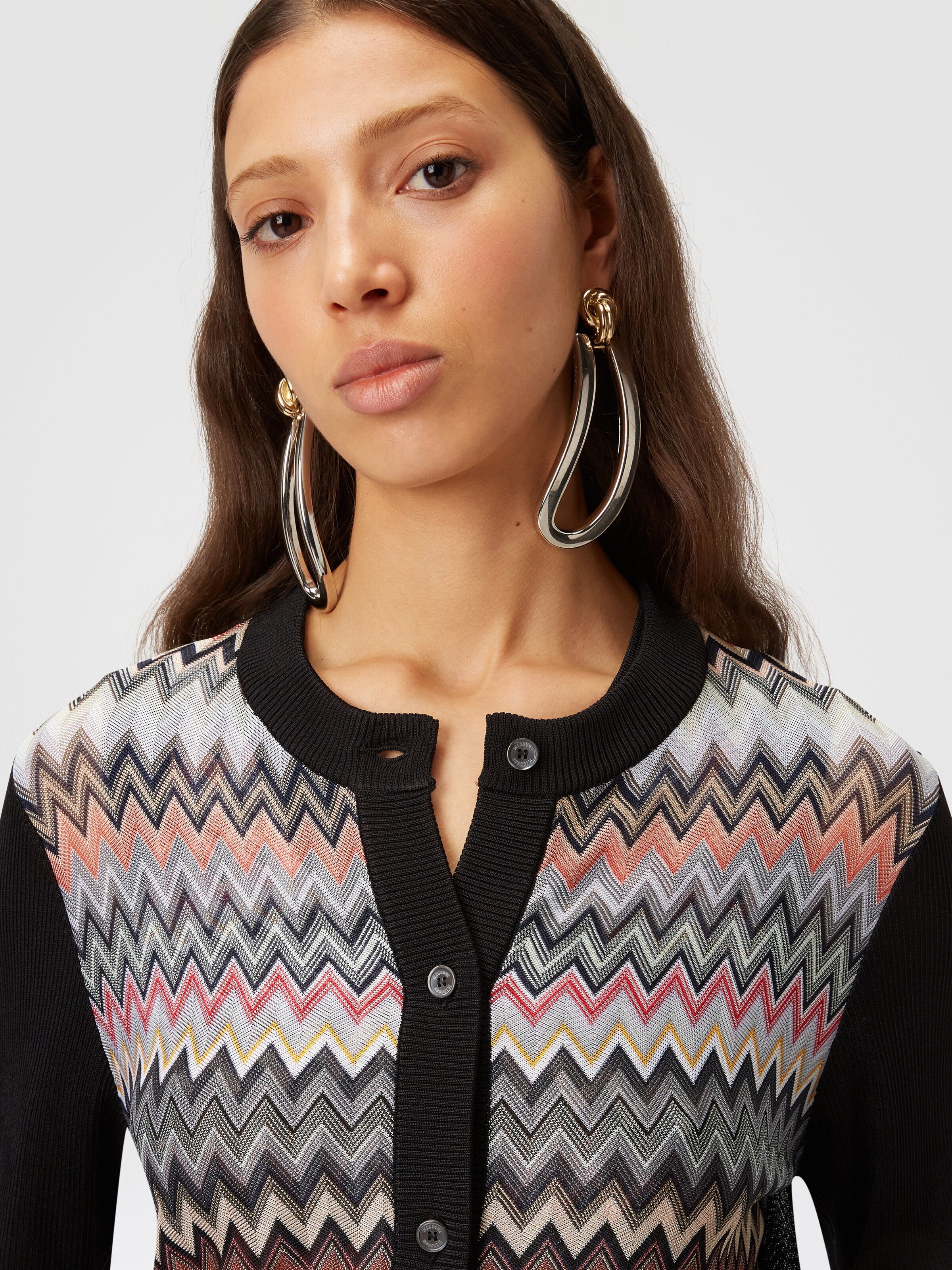 Short cardigan in chevron viscose , Black    - 4