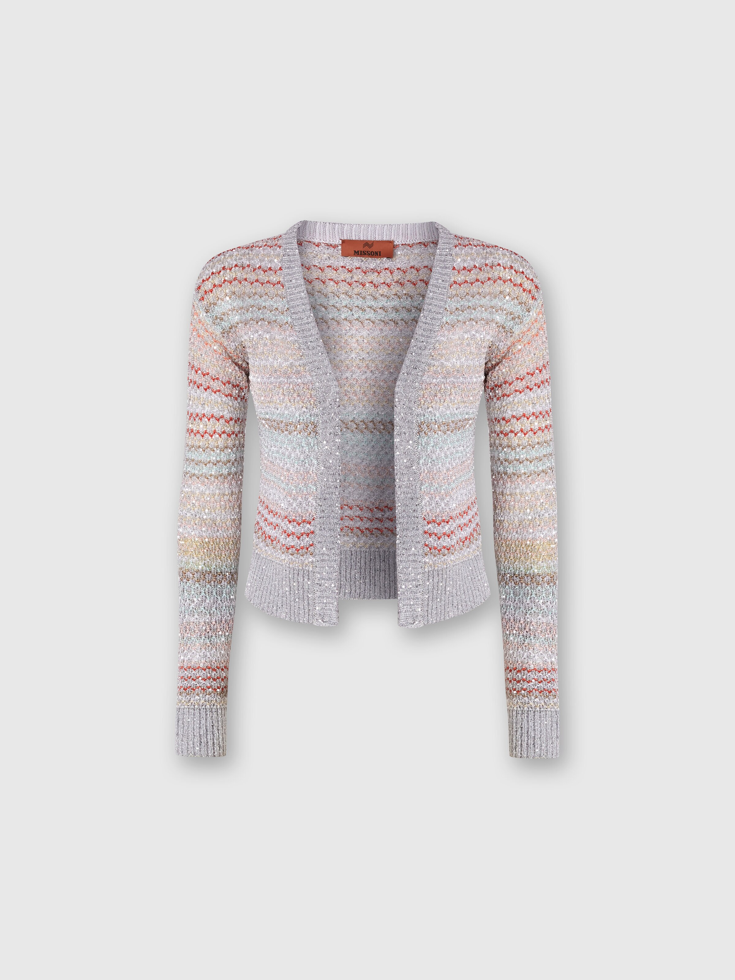 Kurzer Cardigan aus Netzstrick mit Pailletten, Mehrfarbig  - 0