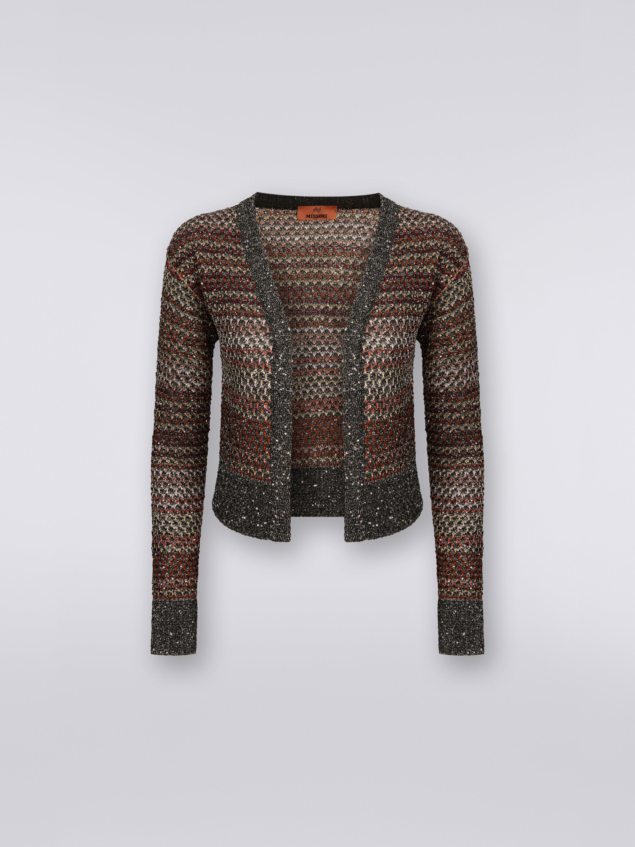 Cardigan corto in maglia a rete con paillettes, Multicolore  - 0